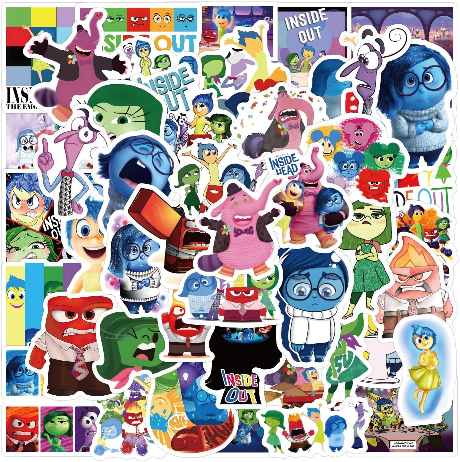 60pcs Cartoon Inside Out Stickers for Kids, Cute Movie Stickers for Water Bottles Laptop Scrapbook Phone Luggage Bike Motorcycle Guitar Helmet Skateboard