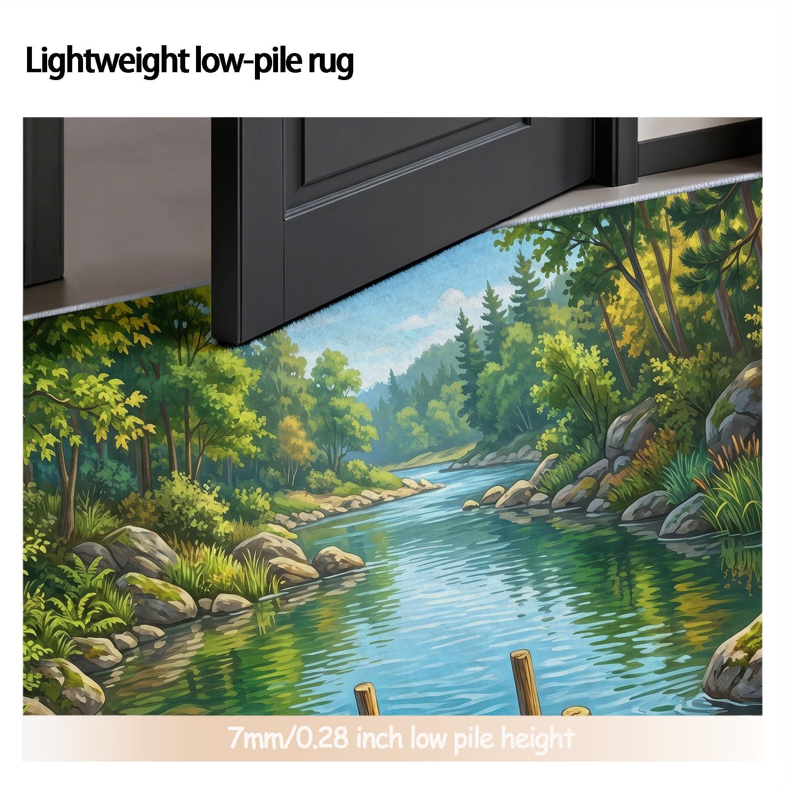 Paysage Naturel Tapis Salon - Lavable Tapis Imprimé, Passerelle Bois Rivière Végétation - Doux Moquette pour Chambre, Tapis Descente De Lit Antidérapant, Salle à Manger - Vert 140 x 200 cm
