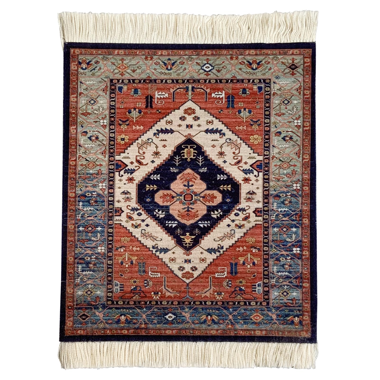 Persian Style Carpet Mouse Pad – Vintage Miniature Bohemian Rug Desk Pad, Non-Slip Computer Mouse Mat with Fringed Edges, Elegant Table Decor for Home
