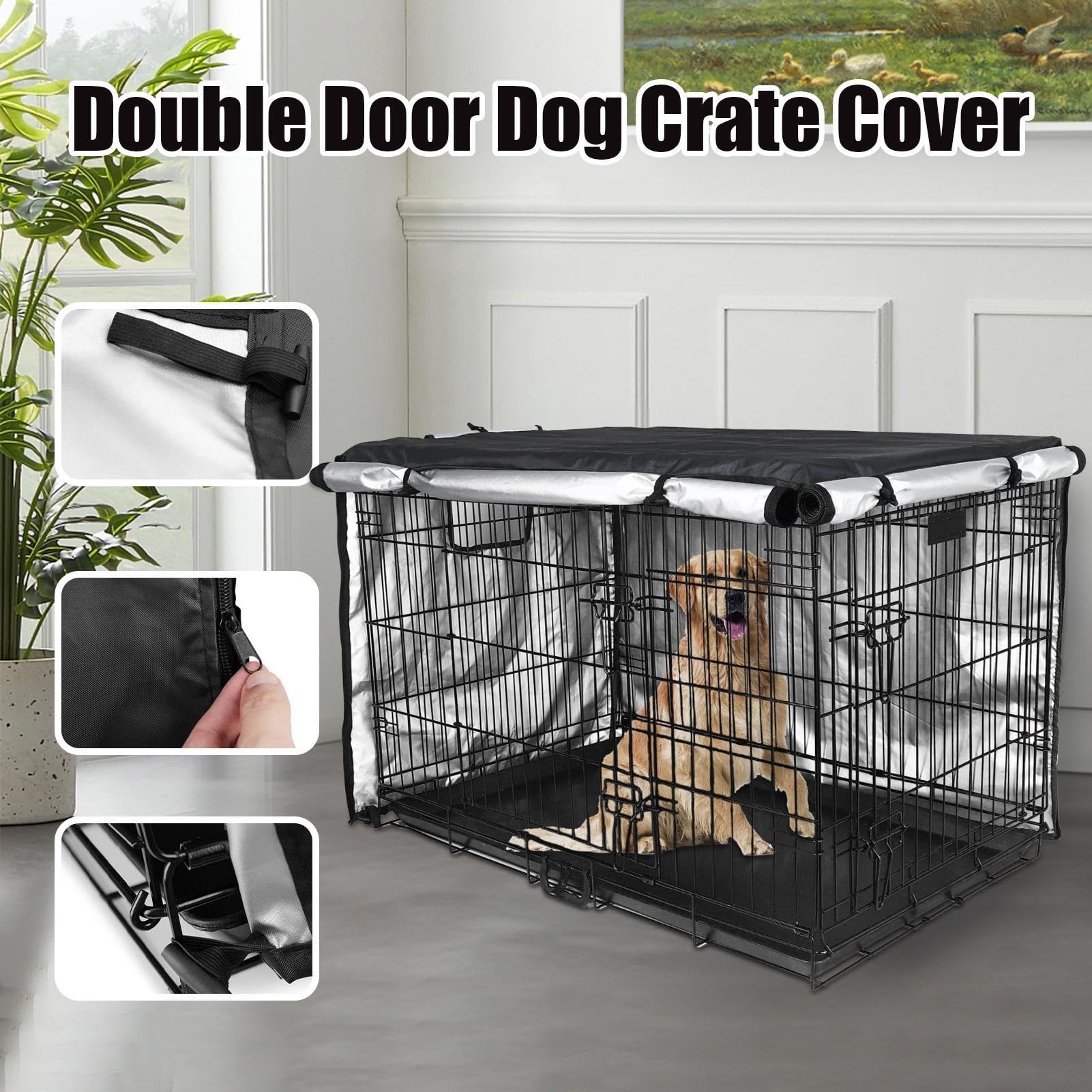 Générique Housse Cage Chien Double Porte - 107x72x77cm Pare- Chenil Animal, Résistante Anti- | Protecteur Chenil Tissu Robustes Coupe-Vent pour Races Chiens Moyennes | Housse Cage Tissu