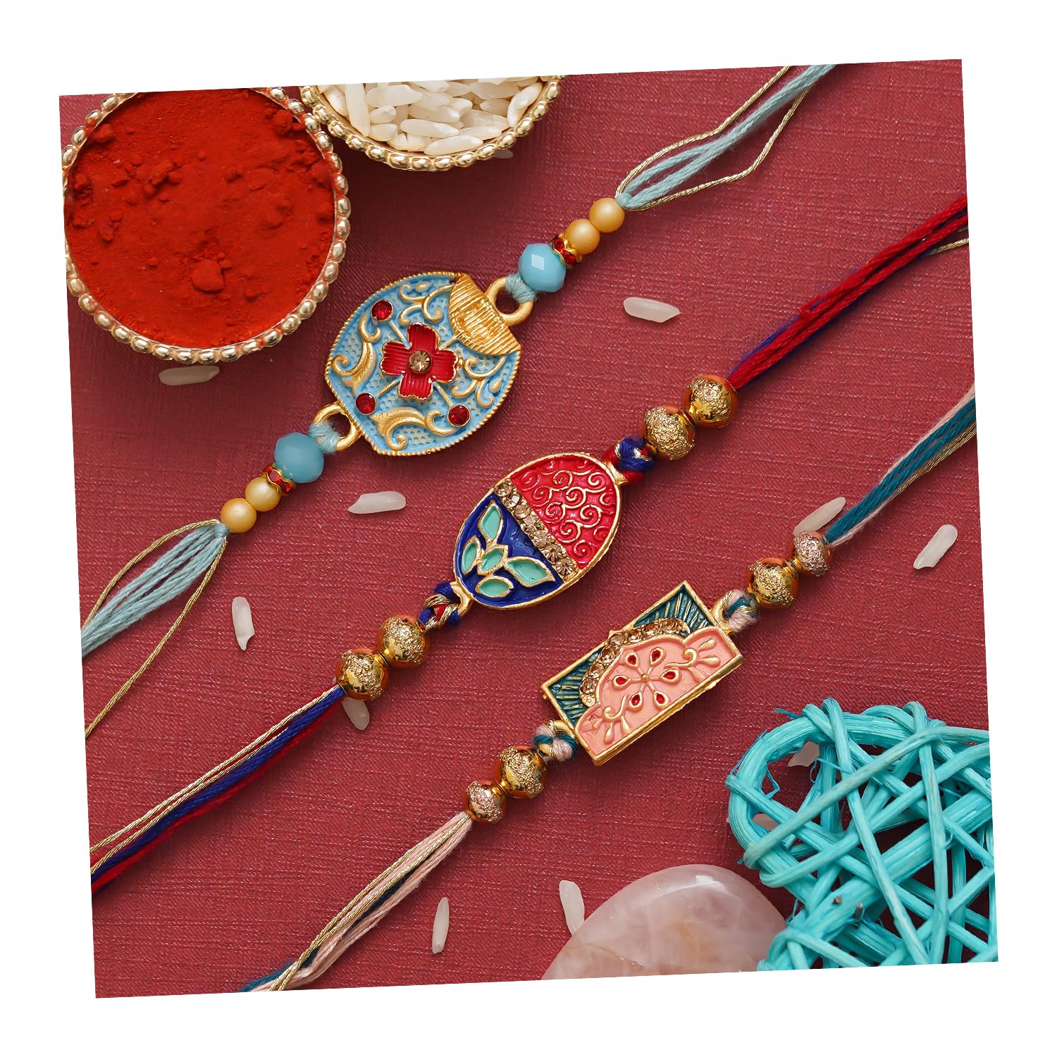 eCraftIndia Multicolor Set of 3 Semi Precious Designer Rakhis with Roli Chawal Pack - Rakhi for Brother, Bhaiya, Bhai (B0C6PXRLBZ) Amazon Price History, Amazon Price Tracker