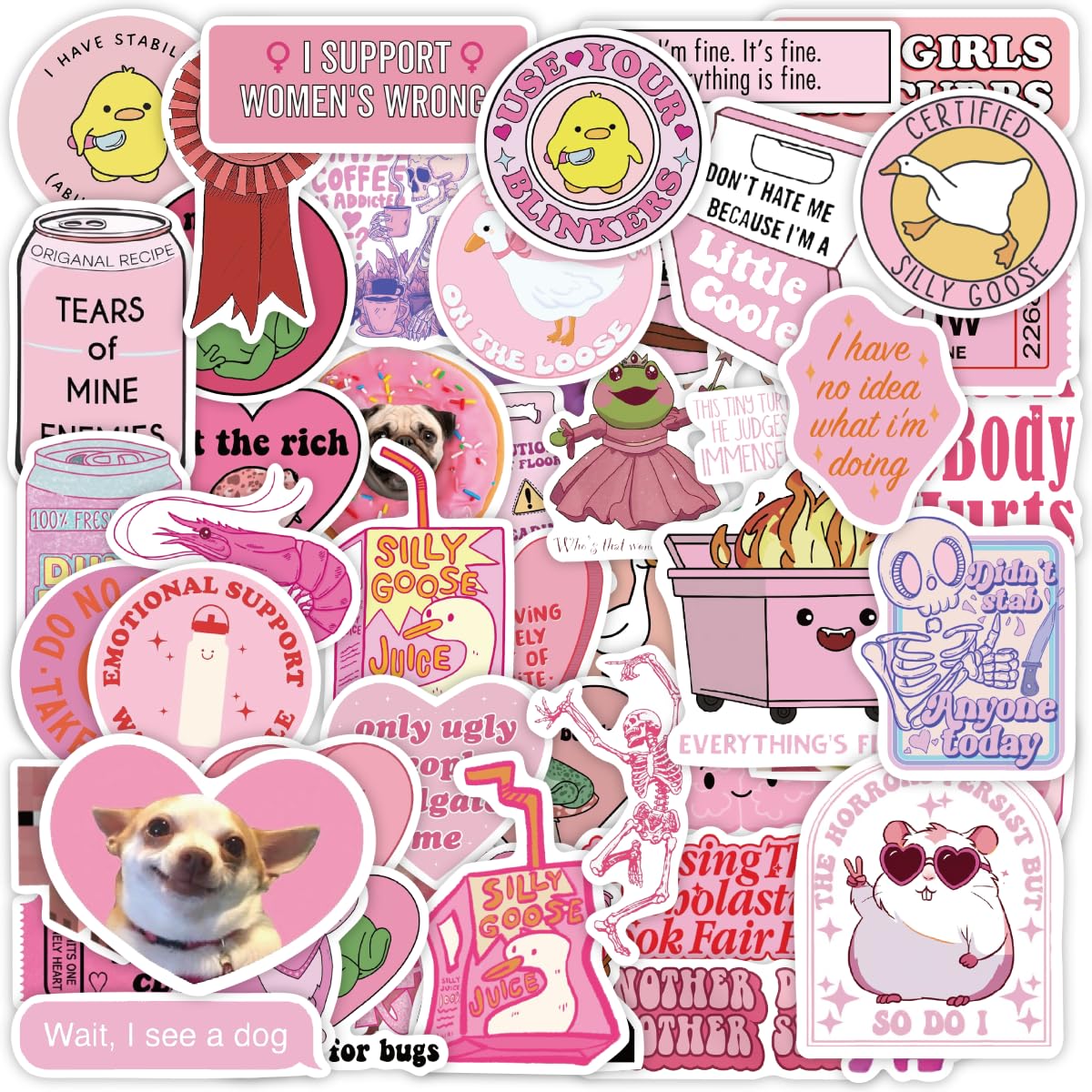 50 PCS Pink Funny Stickers for Adult,Pink Meme Stickers for Women,Waterproof Cool Sticker for Water Bottles,Laptop,Scrapbooking,Funny Gifts for Adult,