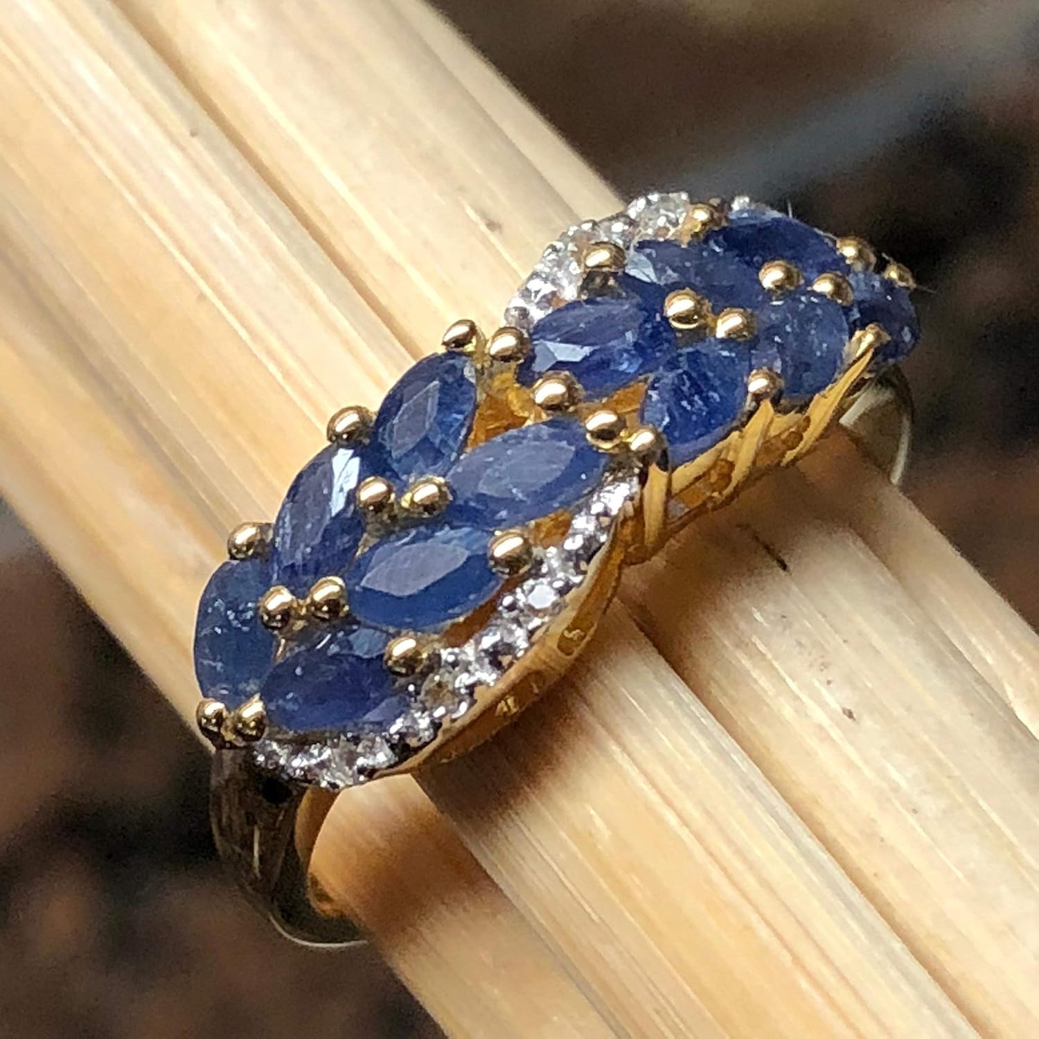 Natural Blue Sapphire, White Topaz 925 Solid Sterling Silver Wedding Ring Size 5, 6, 7, 8, 9 - Image 6