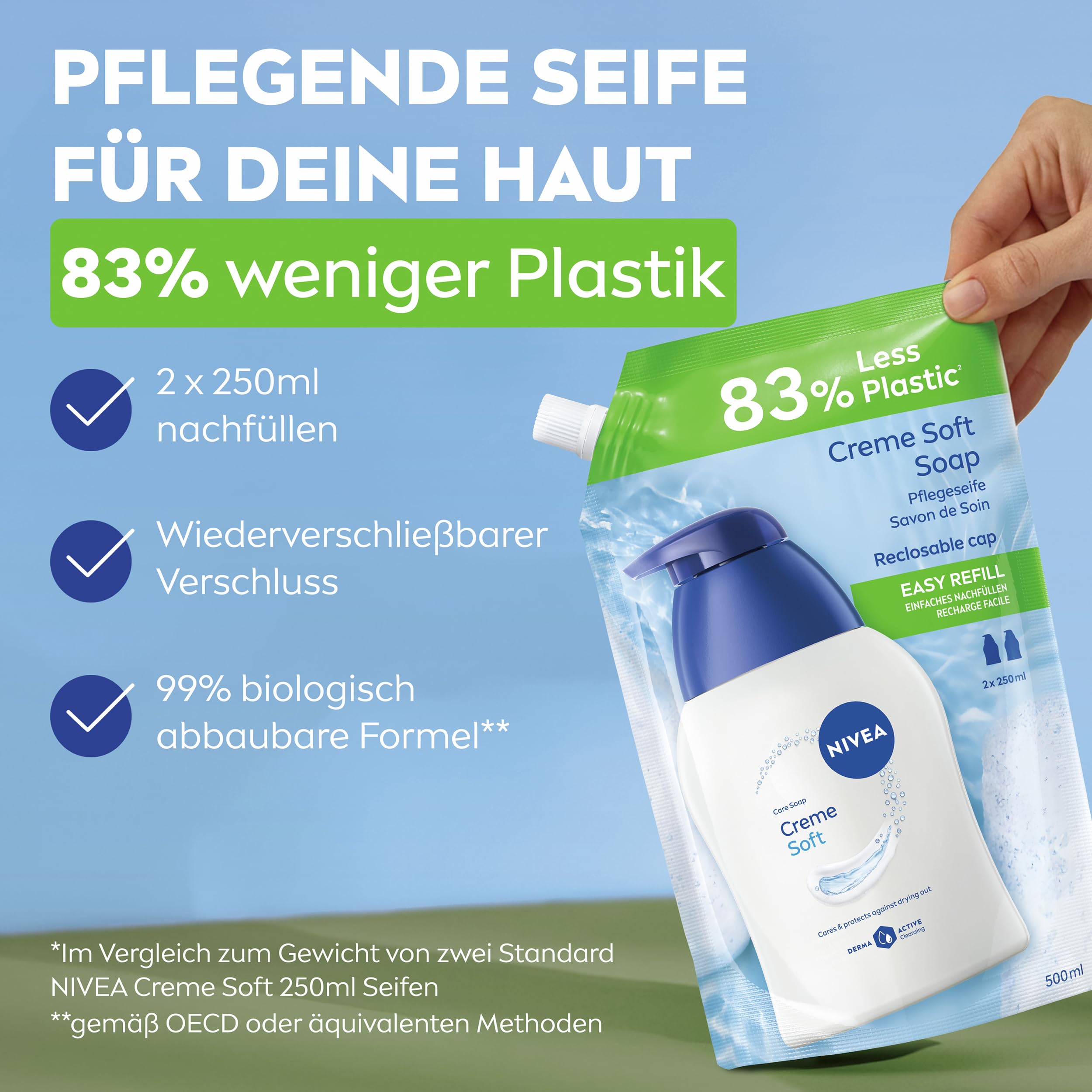 NIVEA Creme Soft Pflegeseife Nachfüllbeutel (500 ml), pflegende Handseife mit Mandel-Öl, mild duftende Flüssigseife zur sanften und hygienischen Reinigung 500 ml (1er Pack) - 1