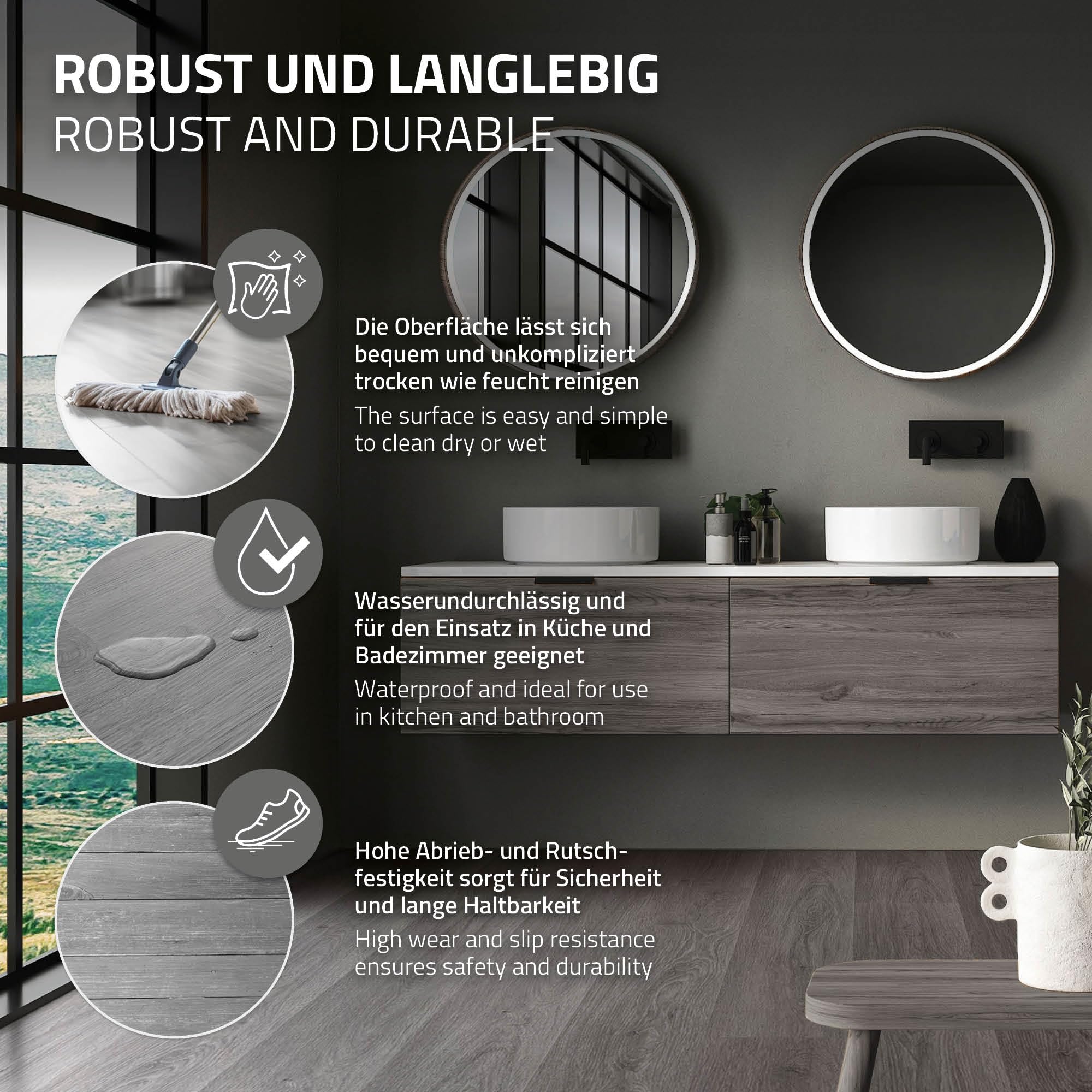 ML-Design Suelo de Vinilo PVC Instalación Sistema de Click Lamas Vinílicas de Aspecto Madera Gris Windswell Hickory 122cmx18cmx4,2mm, Grosor 4,2mm, 3,08m²/14 Planchas Antideslizantes e Impermeables
