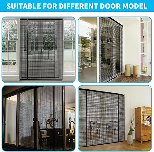 Miniatura 6 de Malla magnética con imanes súper fuertes, red de fibra de vidrio de doble apertura para puertas corredizas de vidrio, patio grande y puertas