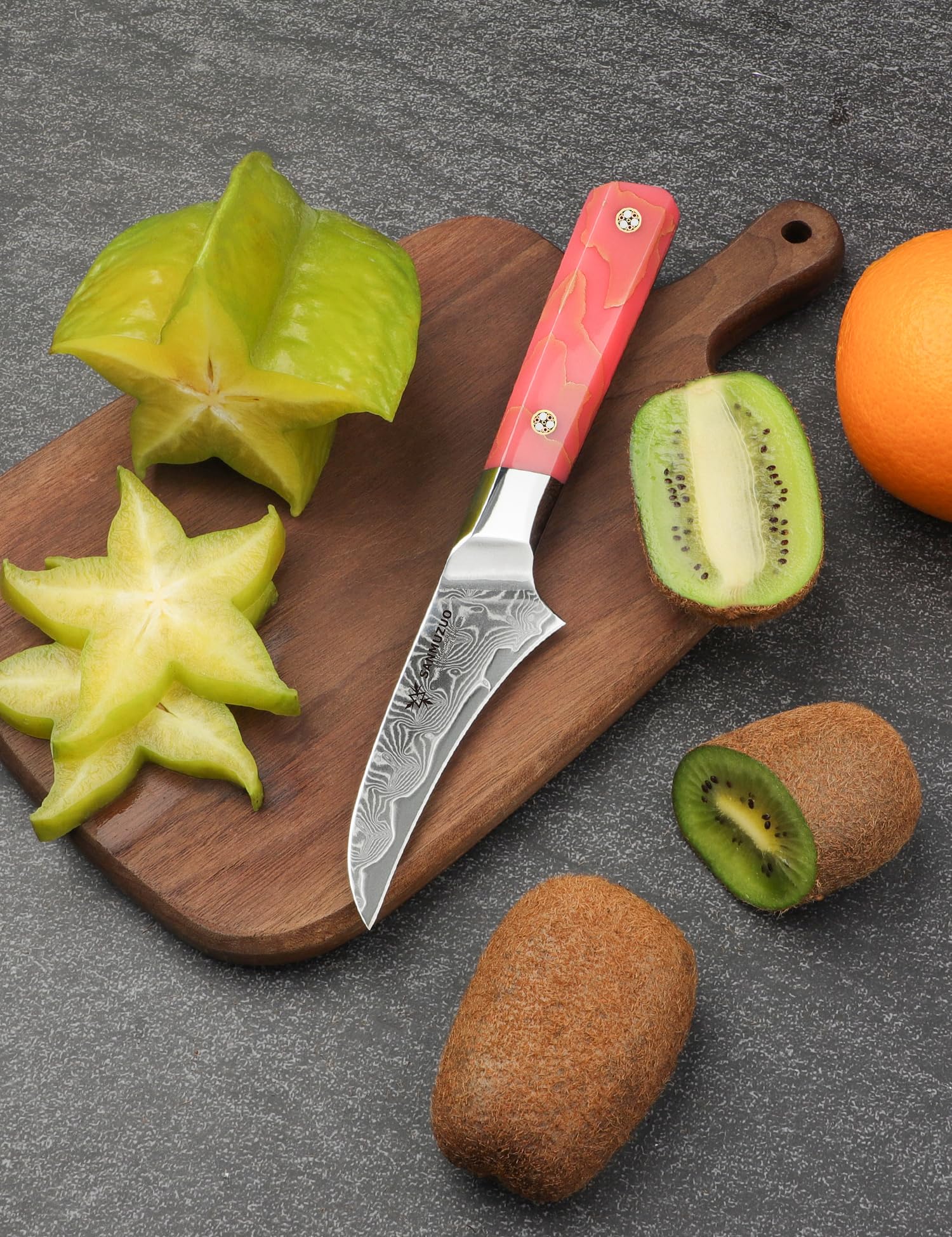 Coltello da cucina a becco d'uccello da 9 CM, coltello da cucina professionale per sbucciare, acciaio in polvere di Damasco ultra affilato con impugnatura in resina, serie Sheng