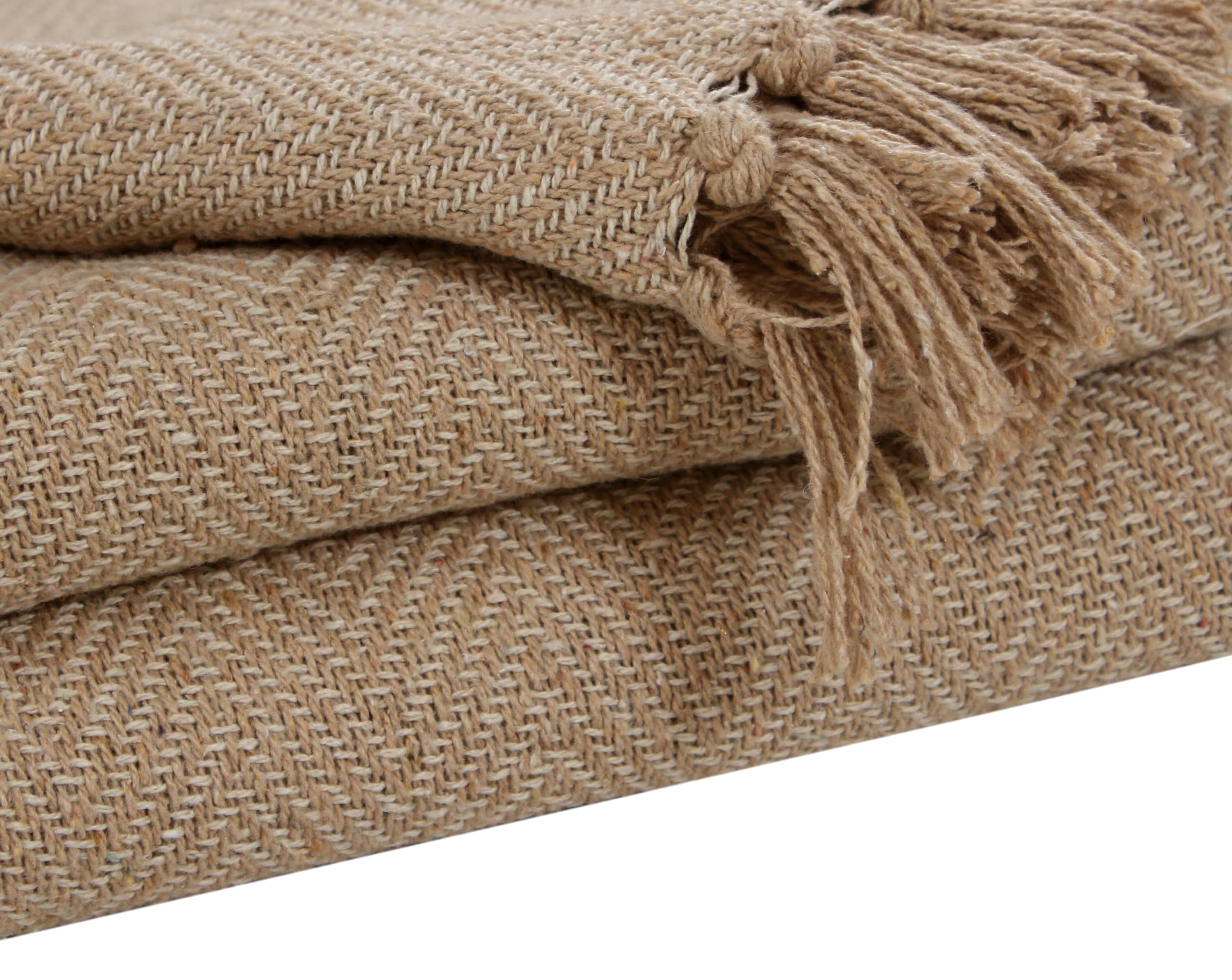 Quality Beddings Beige Single Cotton Throw 127cm X 153cm