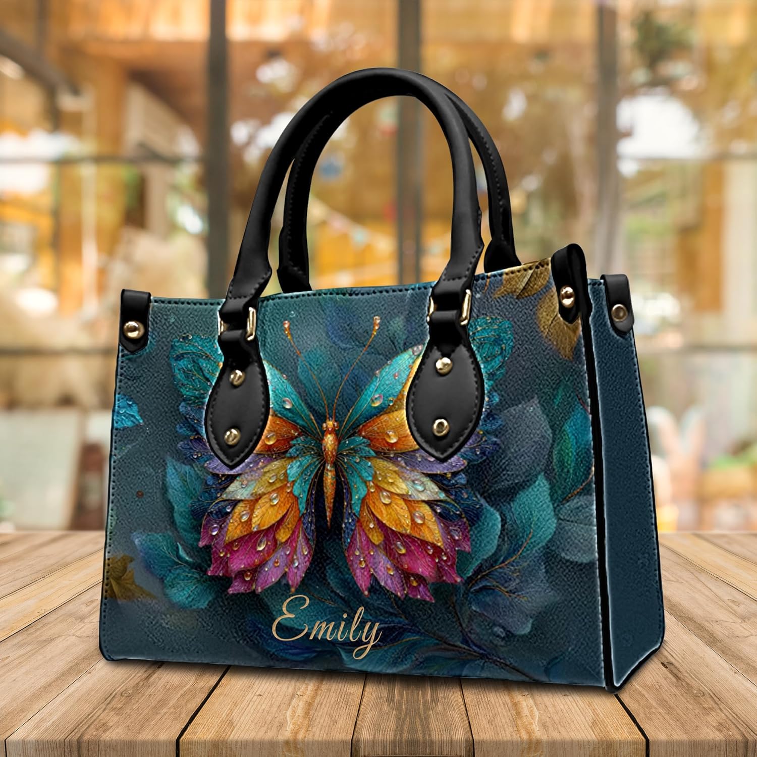 Personalized 3D Effect Gothic Butterfly Leather Handbag for Women, Custom Name Elegant Purse, Artistic Butterfly Tote Bag