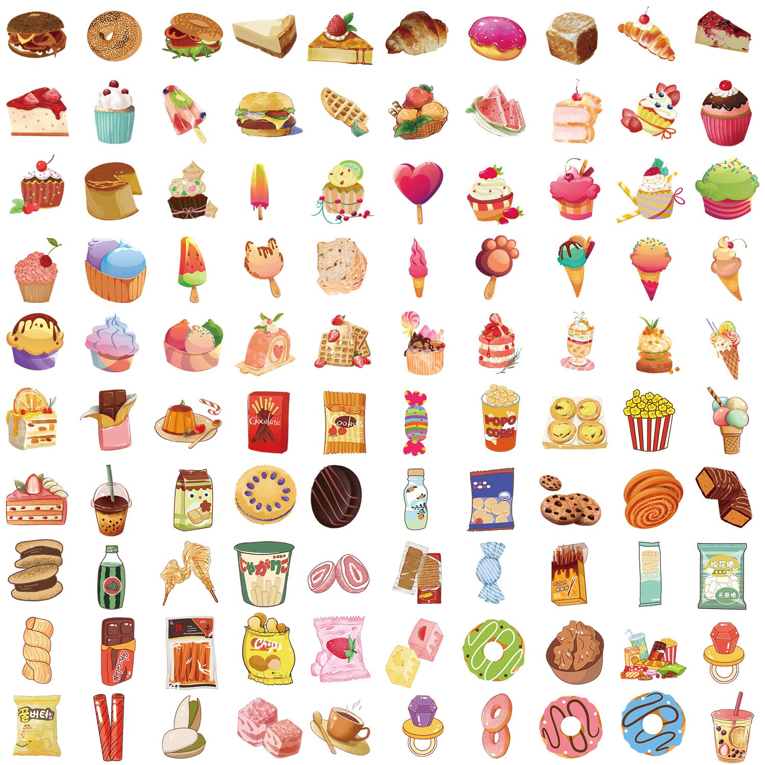 100 Pcs Snacks Stickers for Kids Teens Adults Boys Girls Gift,Stickers Pack for Laptop,Skateboard,Luggage,Car,Bike - Image 3