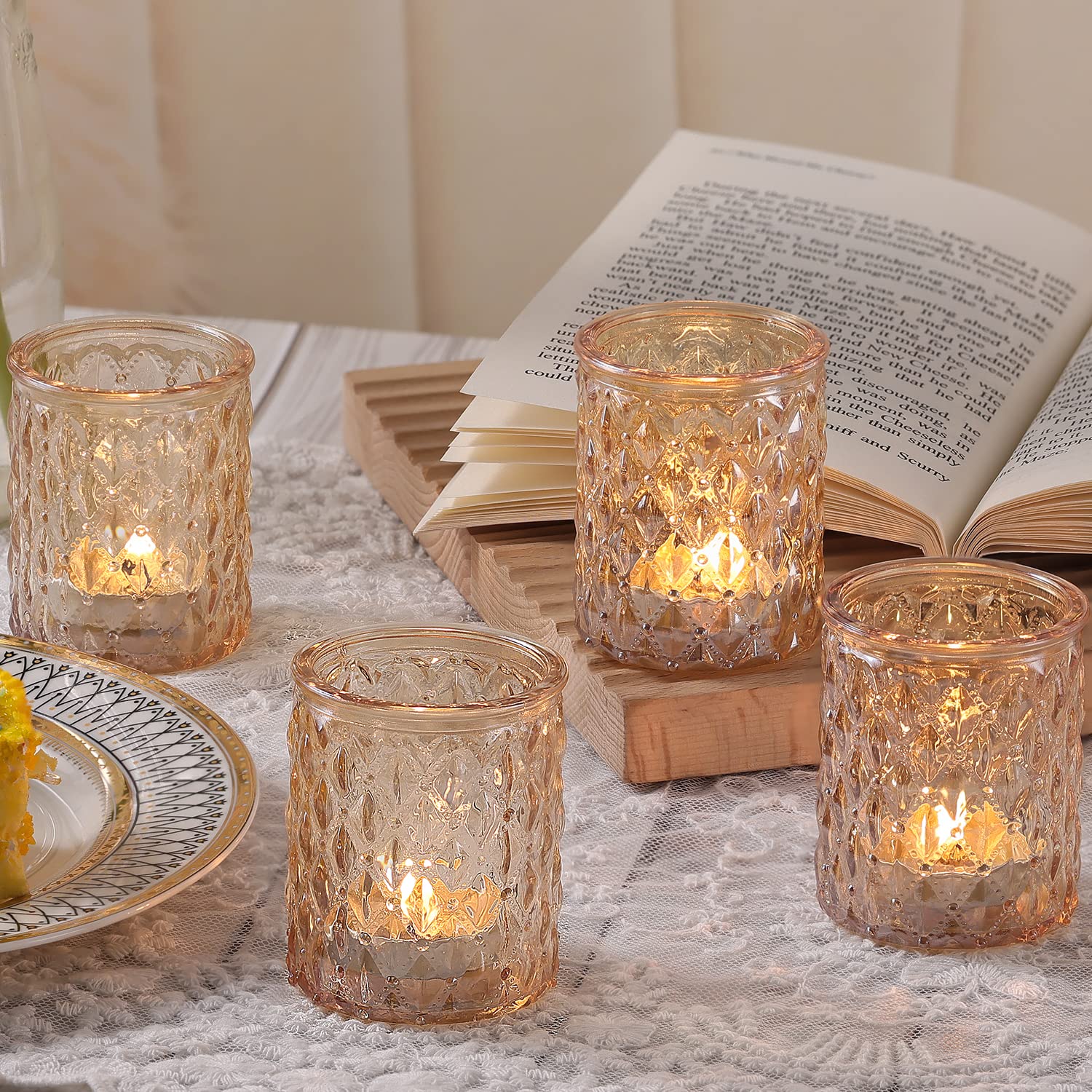 NITIME Lot de 12 bougeoirs votifs dorés en vrac, bougeoirs en verre pour décoration de mariage, décoration d'intérieur et décoration de fête