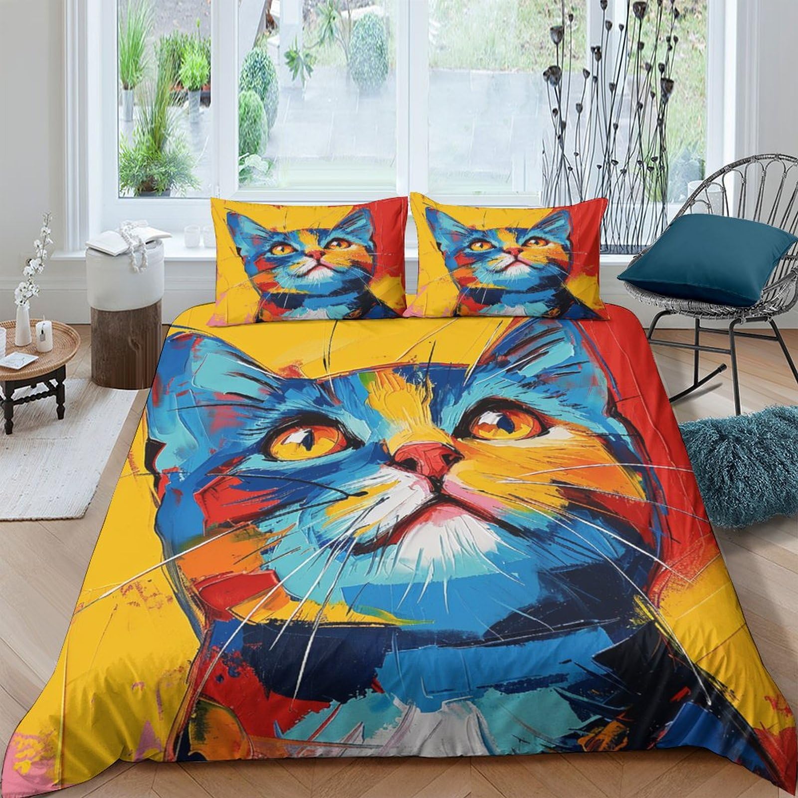 Housse de couette imprimé chat américain parure lit microfibre douce 220x240