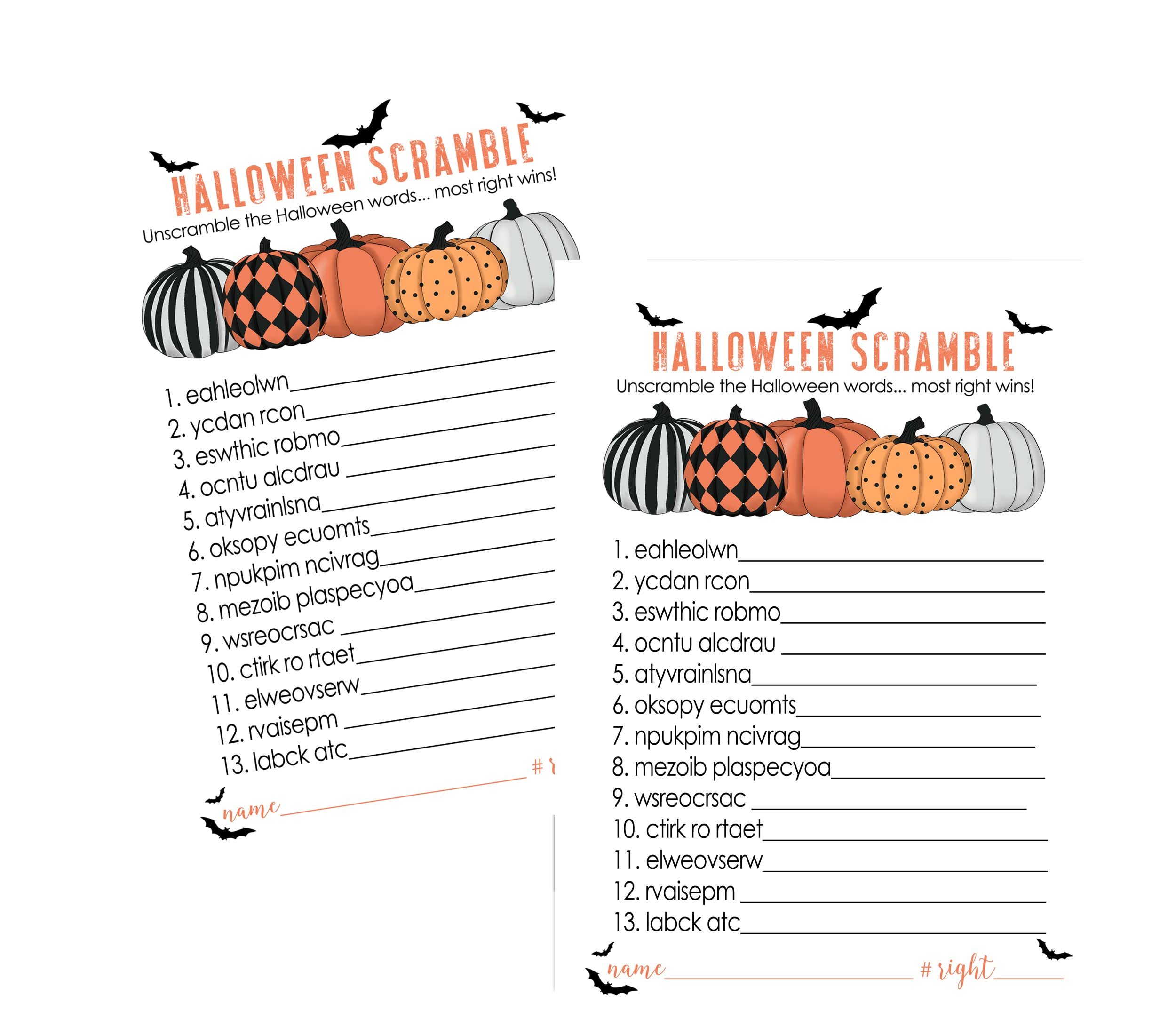 Amazon.com: Paper Clever Party Bewitched Halloween Party Games Word  Scramble (25 Pack) Unscramble Activity Cards for Adults Kids and Groups -  Orange and Black -Spooky Pumpkin Themed : Home & Kitchen