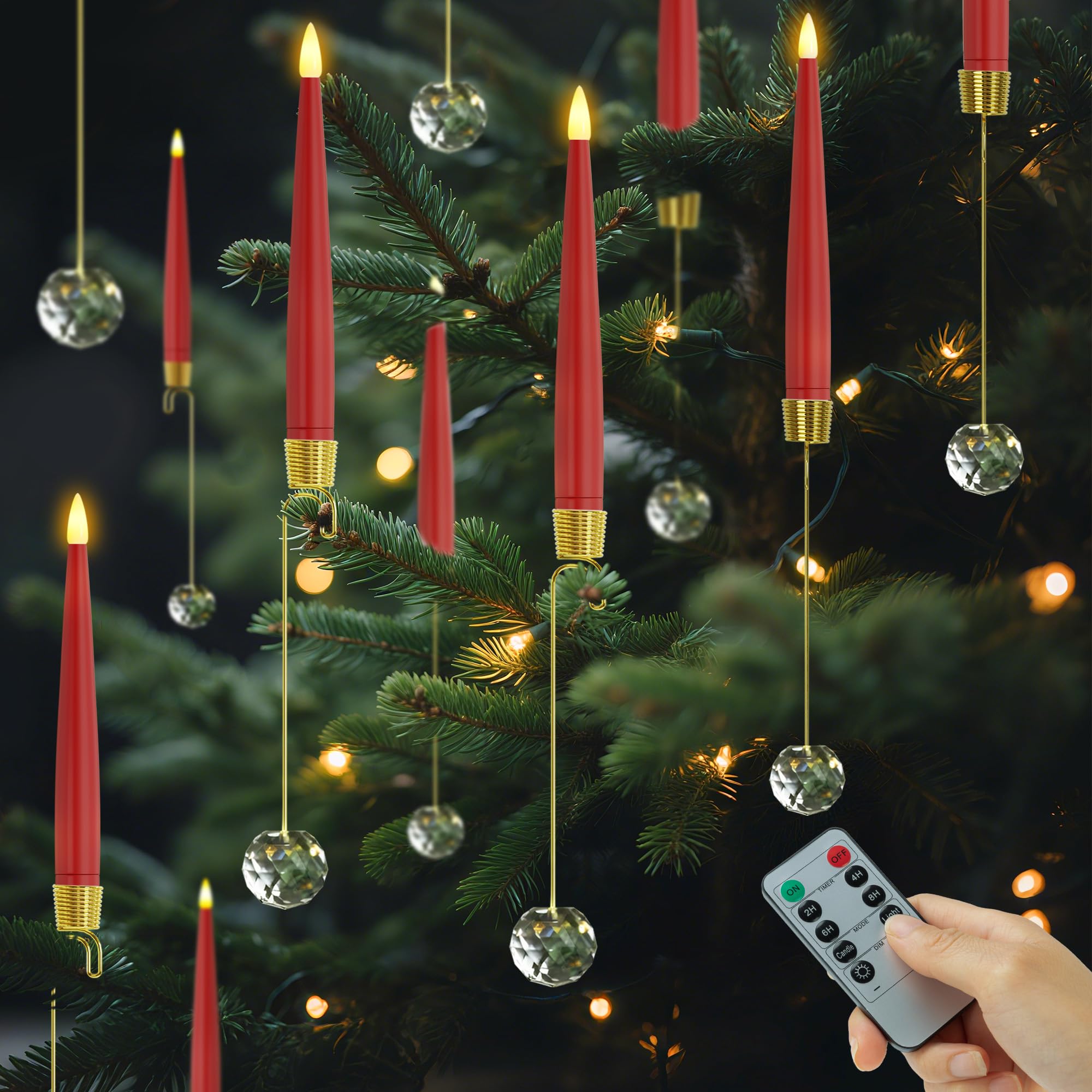 Christmas Tree Candles with Remote, Red Battery Operated Christmas Candles, LED Candlesticks for Xmas Tree Decoration