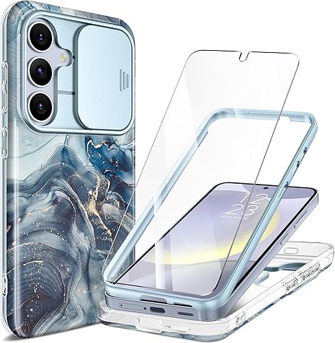 GVIEWIN Funda diseñada para Samsung Galaxy S24 Plus con cubierta deslizante para cámara + protector de pantalla, protección contra caídas de 10 pies