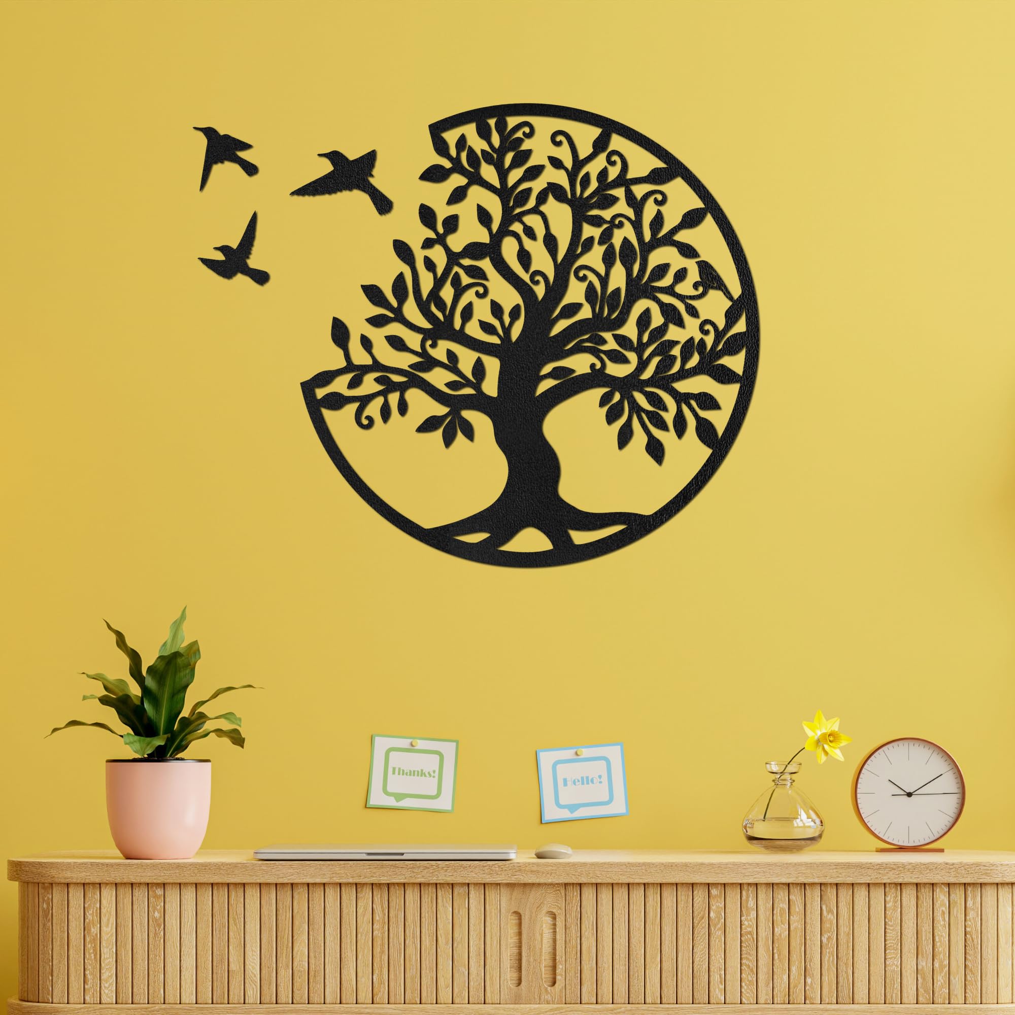 SENTOP HDF0504 Arbre de Vie, Image Sculptée sur Mur en Bois pour Usage Intérieur, Décoration Art en Bois (Noir, 40 cm)