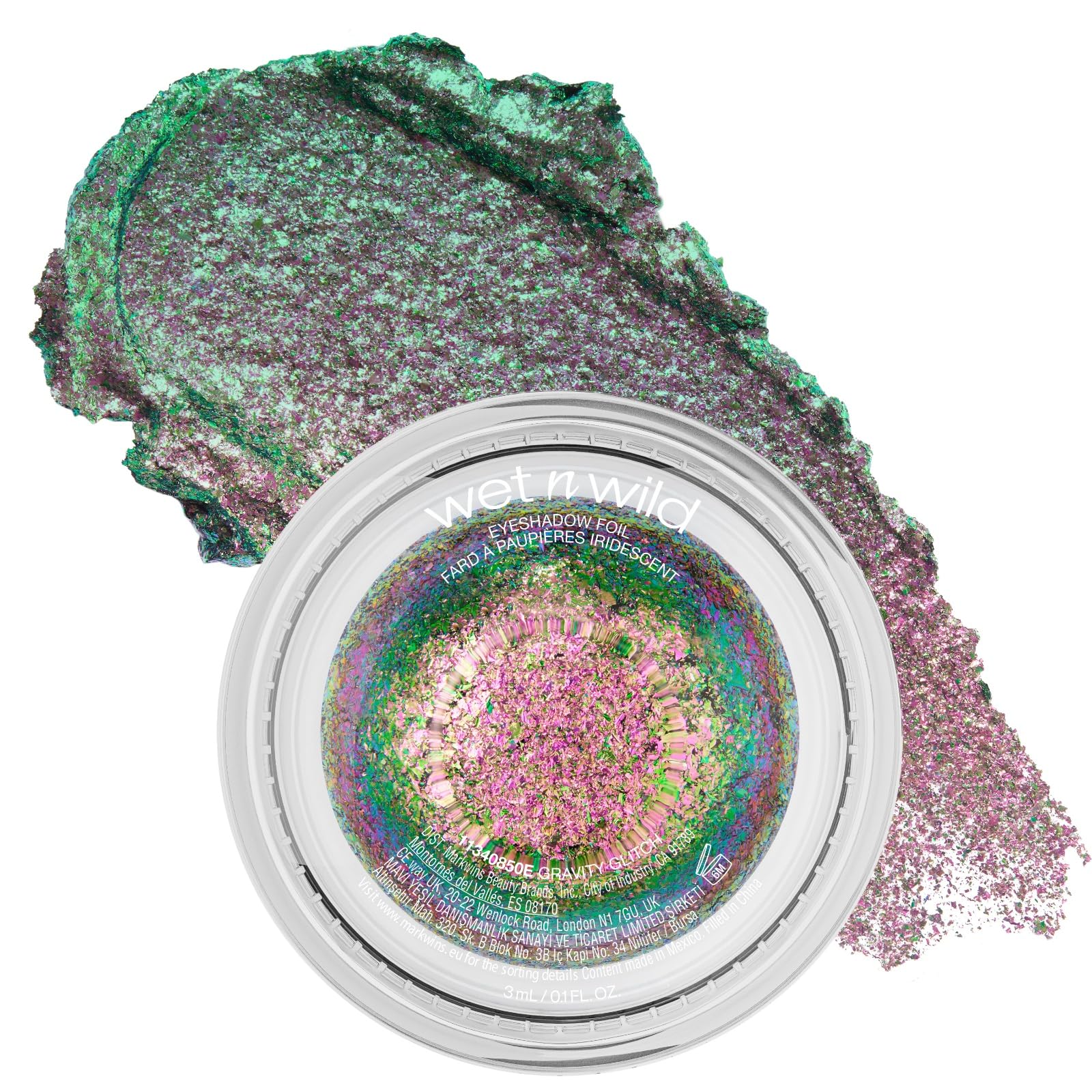 Wet n Wild Chameleon Chrome Eyeshadow Foil, Foliowy Cień do Powiek Odbijający Światło, Wielokolorowe Pigmenty Zapewniające Efekt Tęczy, Samoprzylepna, Łatwa do Rozcierania Formuła, Gravity Glitch
