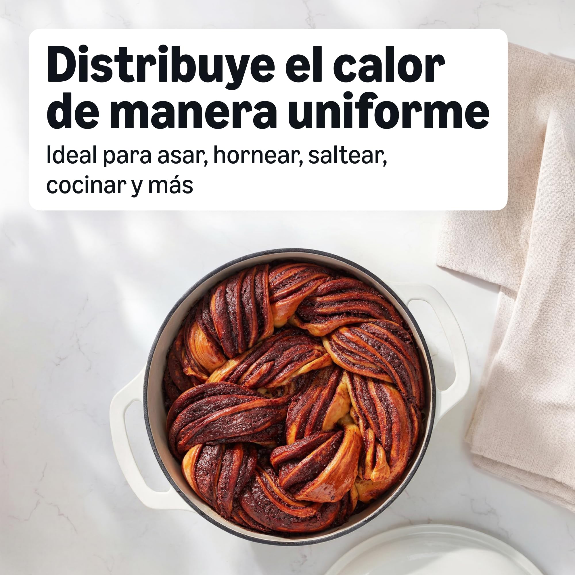 Amazon Basics Cazuela Redonda de Hierro Fundido Esmaltado con Tapa, 4,1 L, Blanco