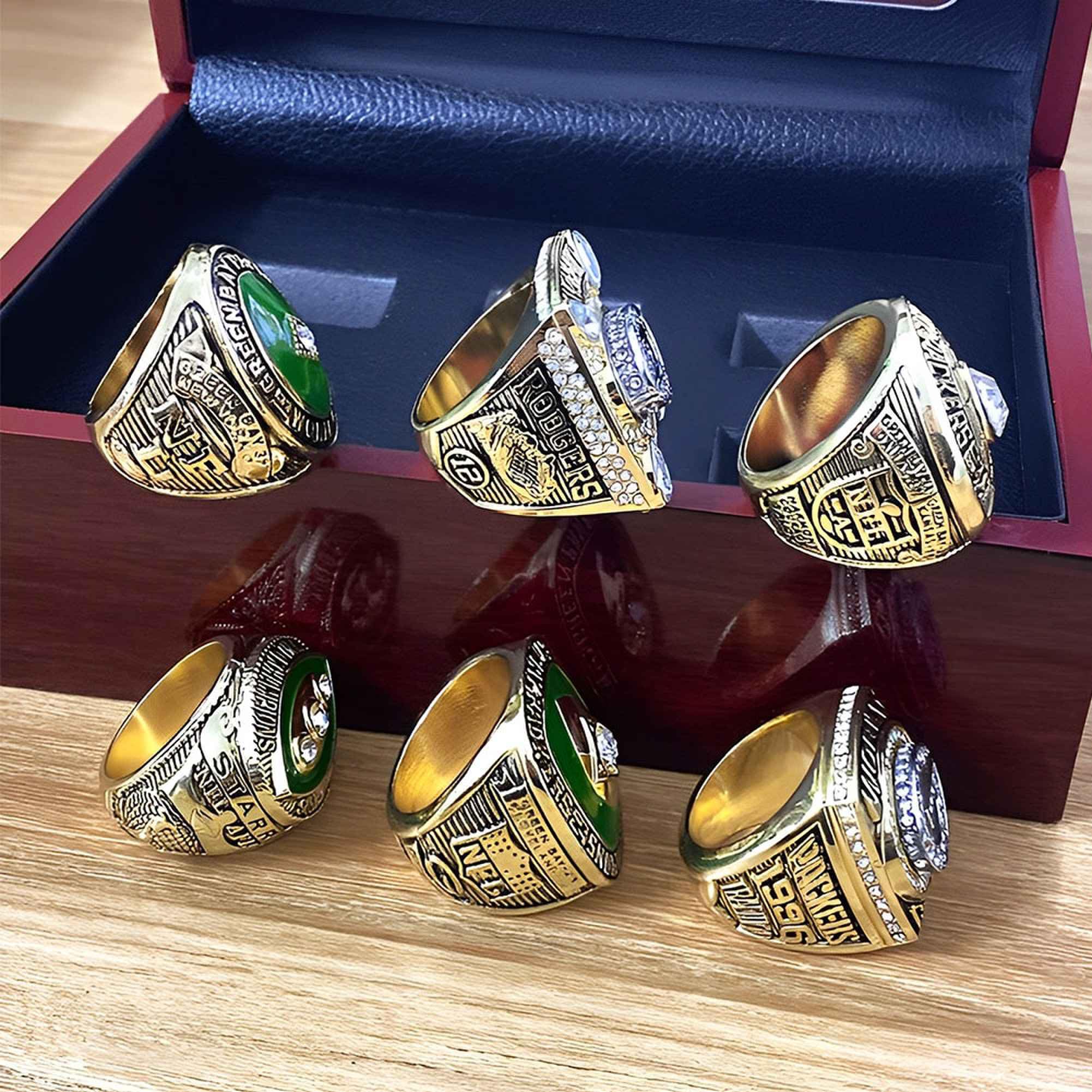 Conjuntos de Anillos de Campeonato de los Green Bay Packers Anillo de campeón de Rugby Super Bowl FFL Recuerdos coleccionables Regalos para Padres de Hombres Vaqueros