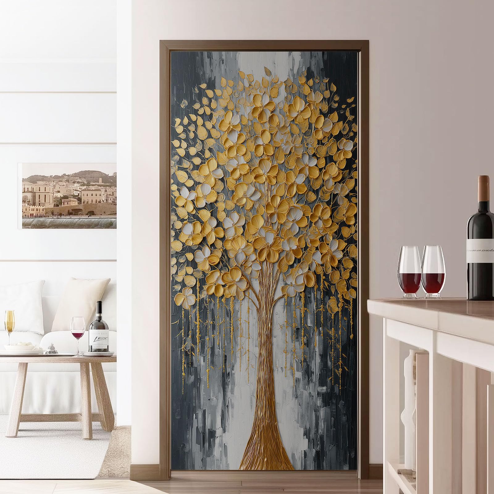 Adesivo per porta, 88 x 200 cm, stile pittura a olio in vinile PVC, adesivo 3D, impermeabile, autoadesivo, decorazione murale per camera da letto, soggiorno, casa, ufficio