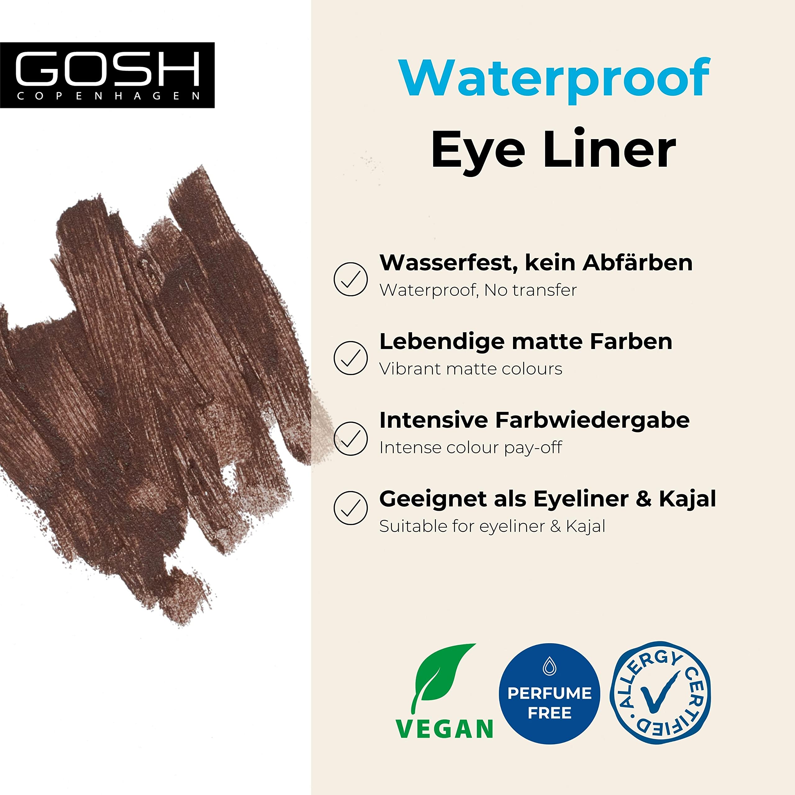 GOSH Neonowy niebieski eyeliner, matowy, wodoodporny eyeliner, miękki i kremowy do łatwego nakładania I wysoce pigmentowany ołówek do oczu, trwały i odporny na przenoszenie, wegański i nie zawiera