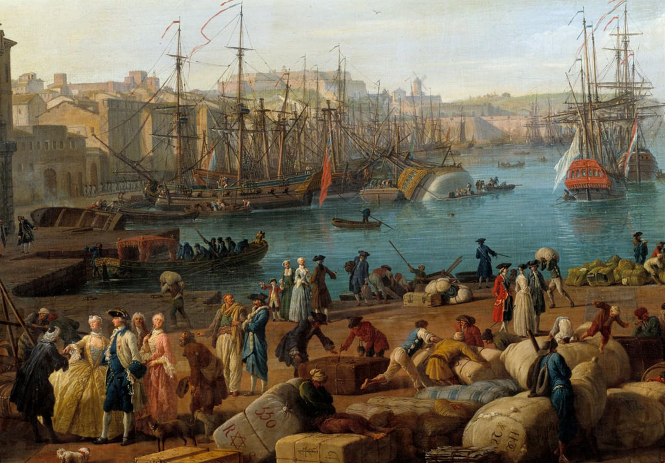 POSTERIIk Vintage Art Print Images Pictures Print the Port of Marseille in the Detail Representing the Unloading of Goods by Claude Vernet Modern Colour Posters for Office Home Decor 60x90cm