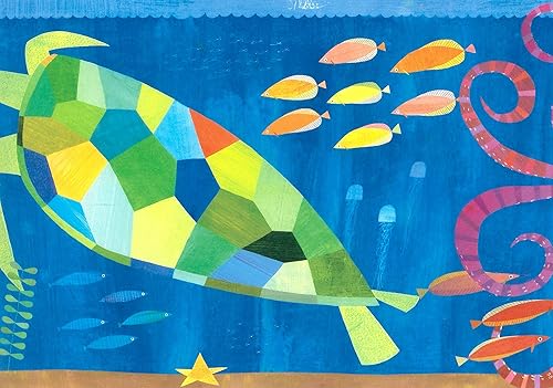 Dundee Deco BD6231 - Borde de papel pintado prepegado para niños, azul, amarillo, verde, rosa tortuga arcoíris, pulpo, borde de pared de pez, diseño
