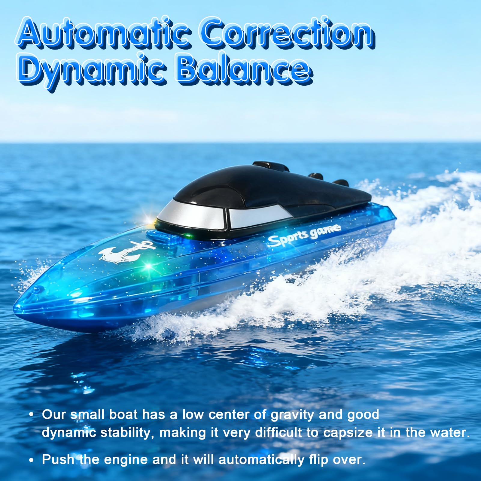 RC Boat with 1800mAh Battery, Transparent Remote Control Boat with 10 LED Lights, Auto Flip 2.4 GHz Double Waterproof Racing Speedboat Toy for Kids and Adults, Gift for Boys Girls for Lake & Pool