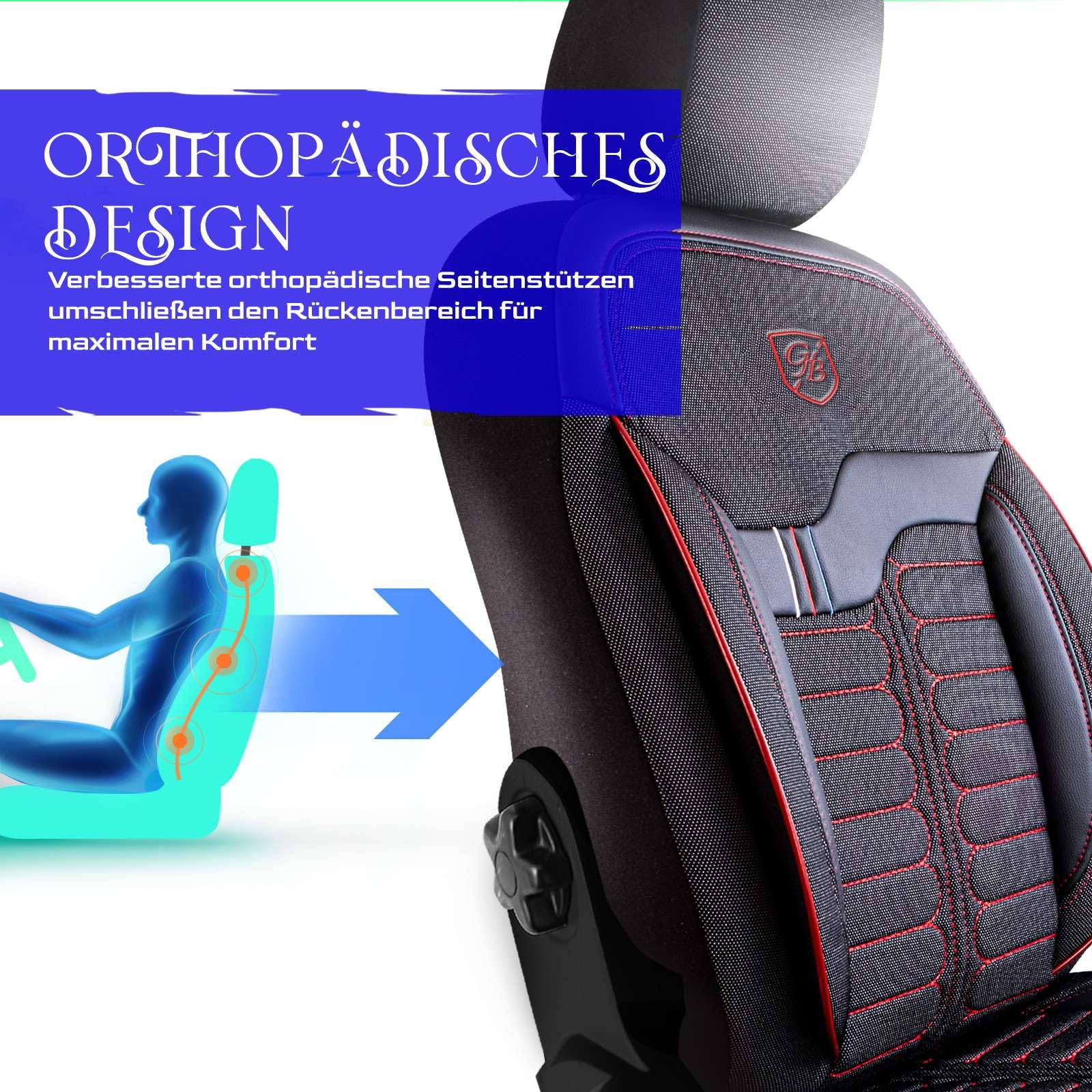 Autositzbezüge Universal – Premium Autozubehör Innenraum für PKW & SUV – Jacquard Sitzauflage, Autoschonbezug Auto, Airbag-kompatibel, Schwarz-Rot, Vordersitz-Set inkl. Montageset