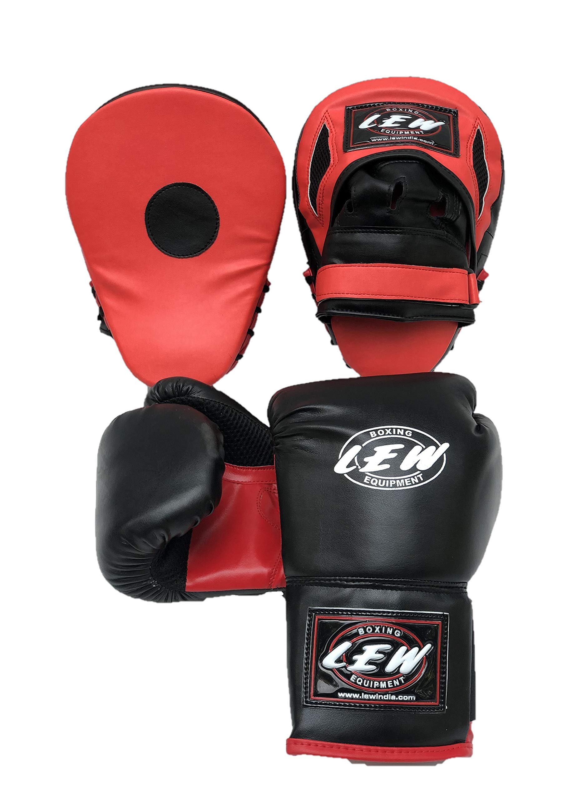 LEW Super Combo Red/Black Focus Pad with Training Gloves (Red/Black, 12 OZ Gloves with Focus Pad)