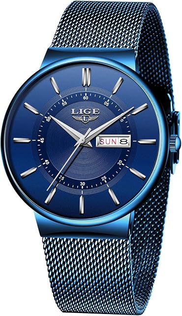 LIGE Mens Watches Simple Fashion Waterproof Analogue Quart Thin Minimalist Watches for Men Sport Dress Casual Stainless Steel Black Mesh Band Wrist Watch