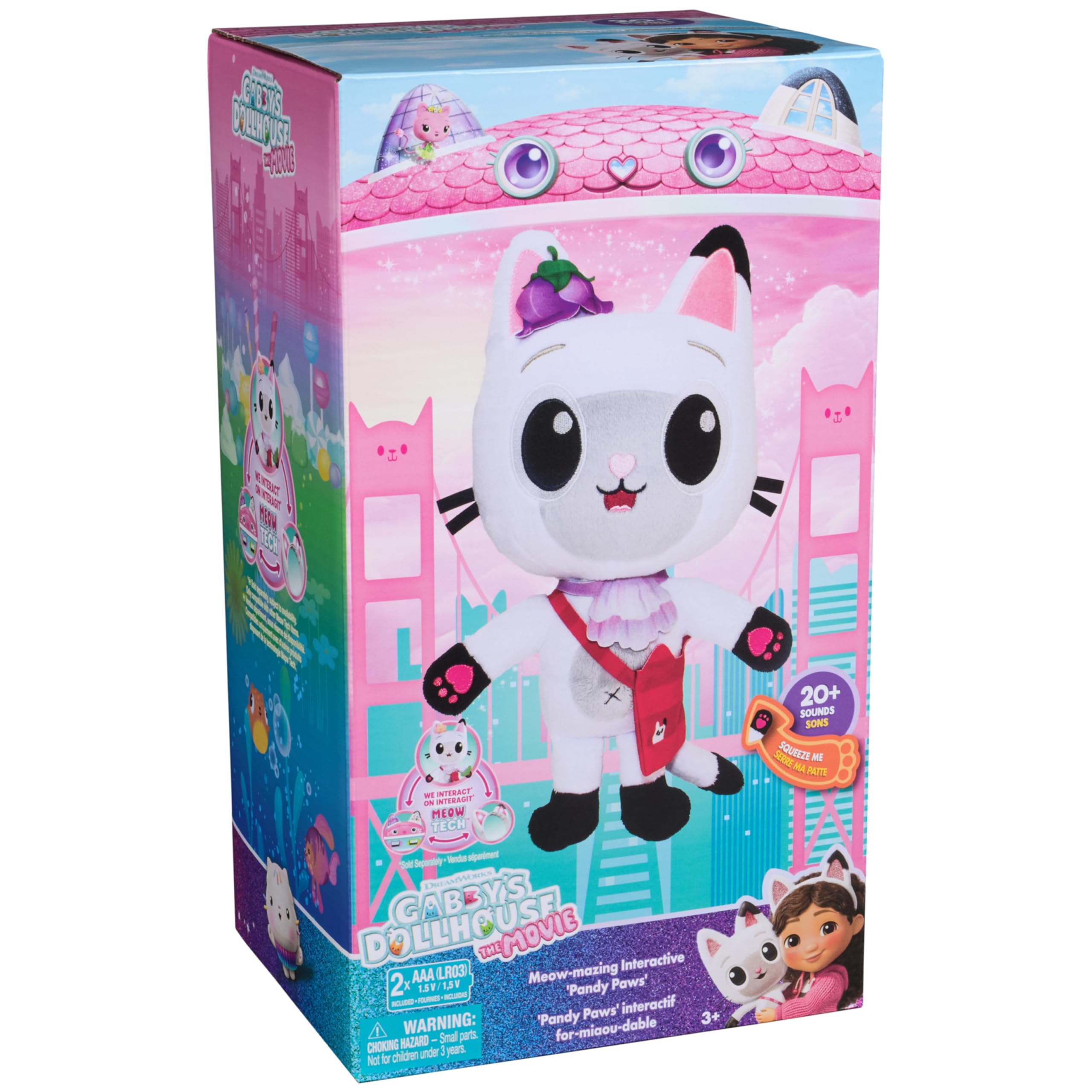 Gabby's Dollhouse: The Movie, Meow-Mazing - Peluche interattivo Pandy Paws, con 3 accessori e borsa rimovibile, giocattoli per bambini per ragazze e ragazzi dai 3 anni in su