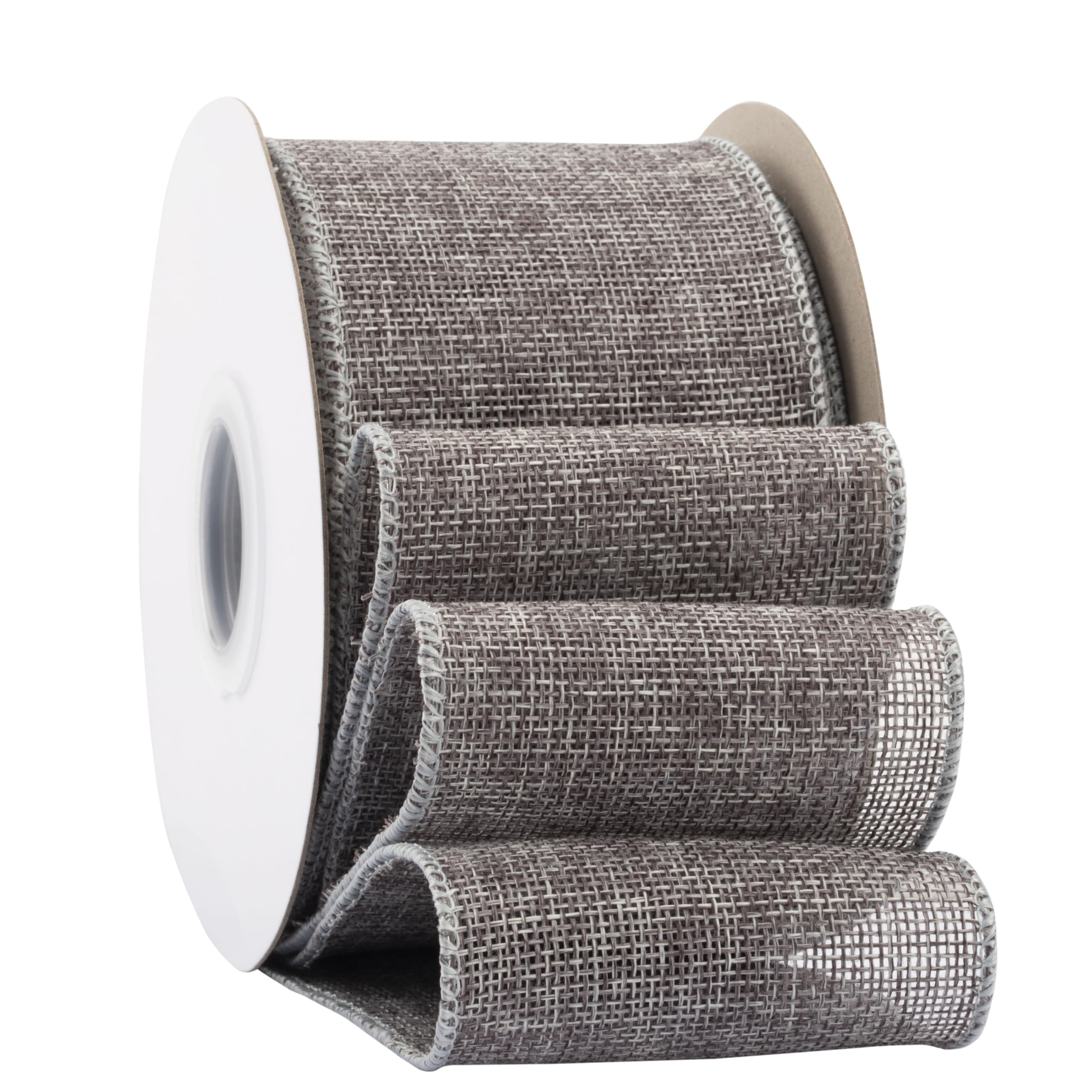Ribbonitlux Metal Grey Burlap Wired Ribbon, 75mm x 18 Meters, Wired Edge Burlap Ribbon for Gift Wrapping Big Bow, Wreath