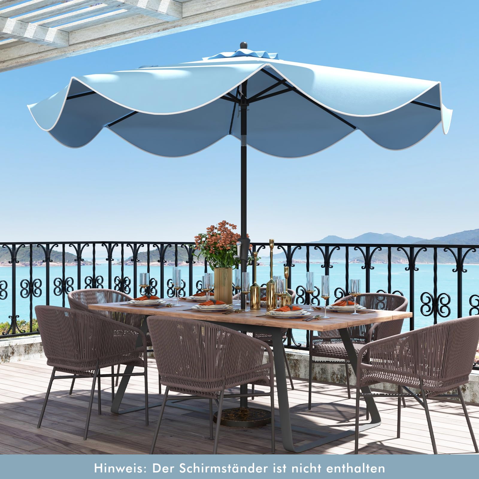 COSTWAY Parasol przeciwsłoneczny, 300 cm, z korbą i falbanką, obustronnie zginany o 30°, parasol tarasowy, do ogrodu, na balkon, taras