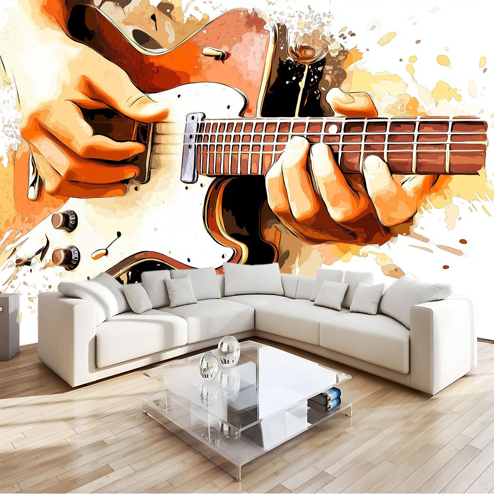 400 x 280 cm Art Fototapeta motyw muzyczny, instrument gitara, tapeta z włókniny 3D, obraz ścienny, tapeta ze wzorem, nowoczesna tapeta ścienna do salonu, sypialni, pokoju dziecięcego, biura