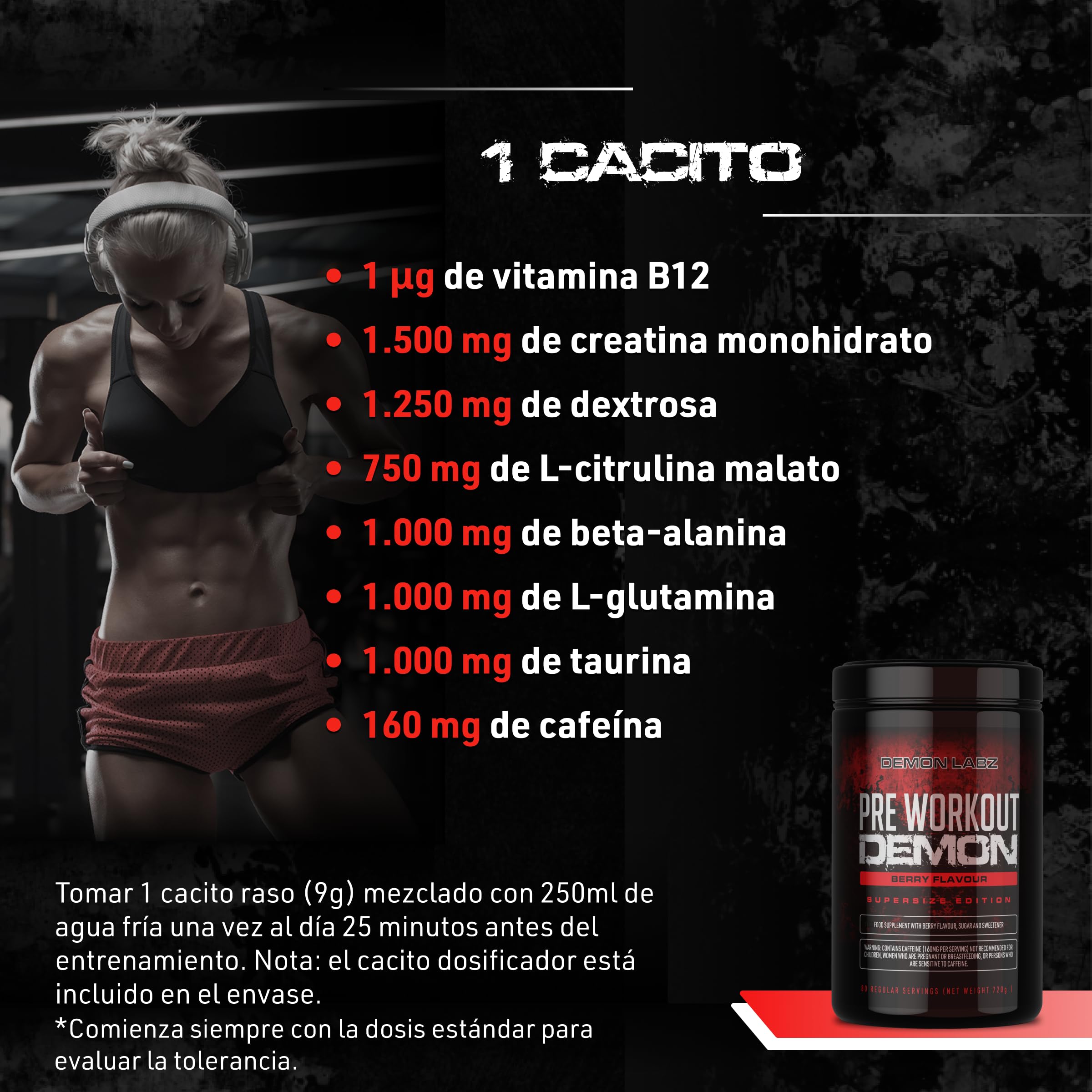 Pre Workout Demon - Pre Entreno con Creatina (Bayas, 720g)
