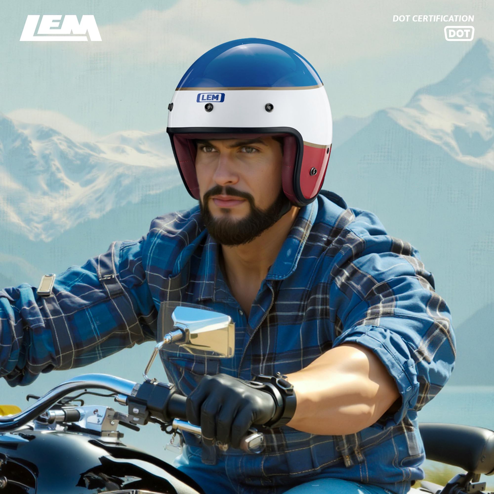 LEM Motorcycle Half Helmet, for Men & Women DOT Certified Motorcycle & Scooter Helmet, Vintage Style for Cruiser Riding, Urban Commuting, Daily Road Trips, Cruiser Half Helmet (Daytona, Size L)