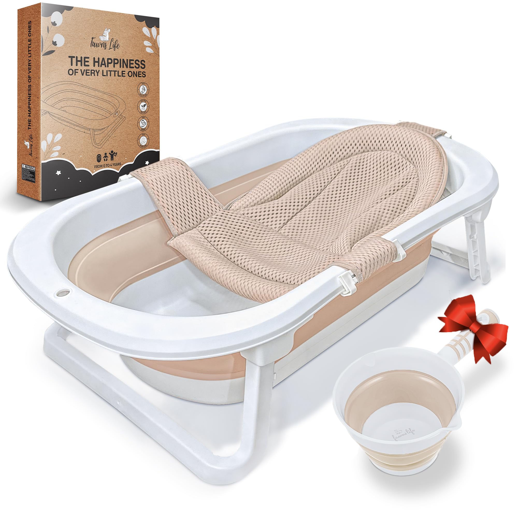 Bañera Plegable XXL para Bebé FawnsLife – Bañera para Bebé con Patas, Asiento Confortable y Pequeño Cubo de Agua Plegable – y Práctica para Espacios Reducidos y Desplazamientos