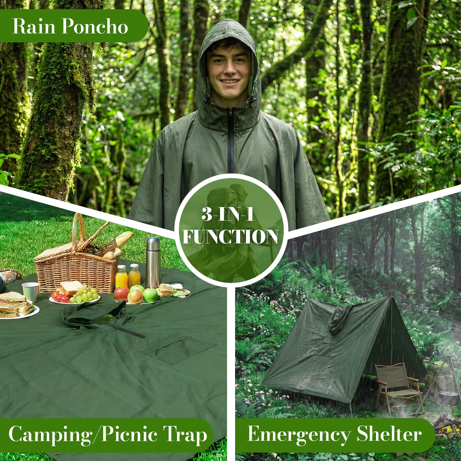 Regenponcho Wasserdicht Wandern Mit Halbzip Leichter Mehrzweck Regencape Mit Rucksack Atmungsaktiv Poncho Herren Damen Hiking Faltbare 3-In-1 Regenmantel Camping