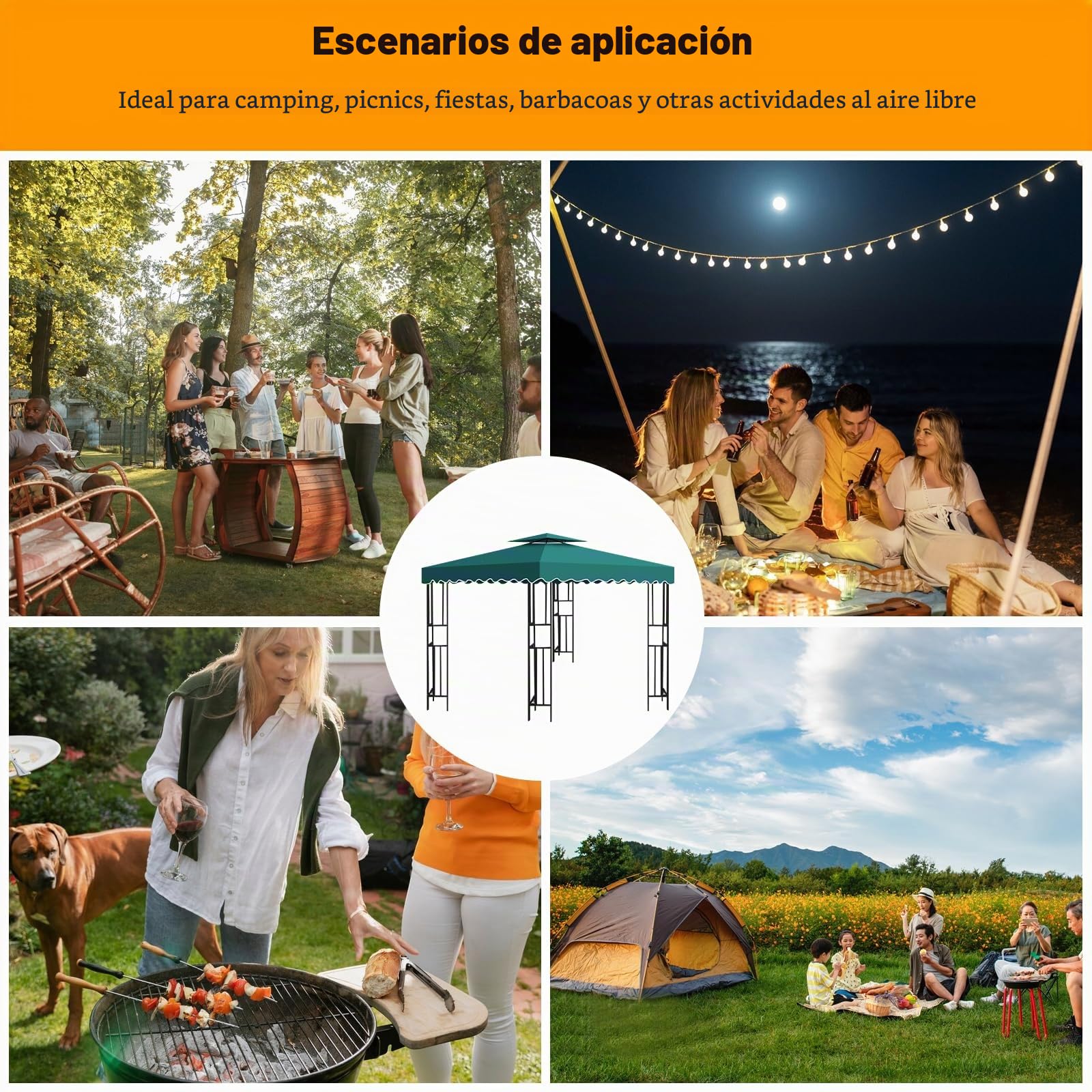 Toldos Pergola Recambio 3x3M, Techo Carpa de Repuesto para Cenador de Jardín con Ventilación, 2 Niveles Cubierta de Repuesto para Pergolas de Jardin Exteriores para Camping, Playa, Barbacoa Gazebo
