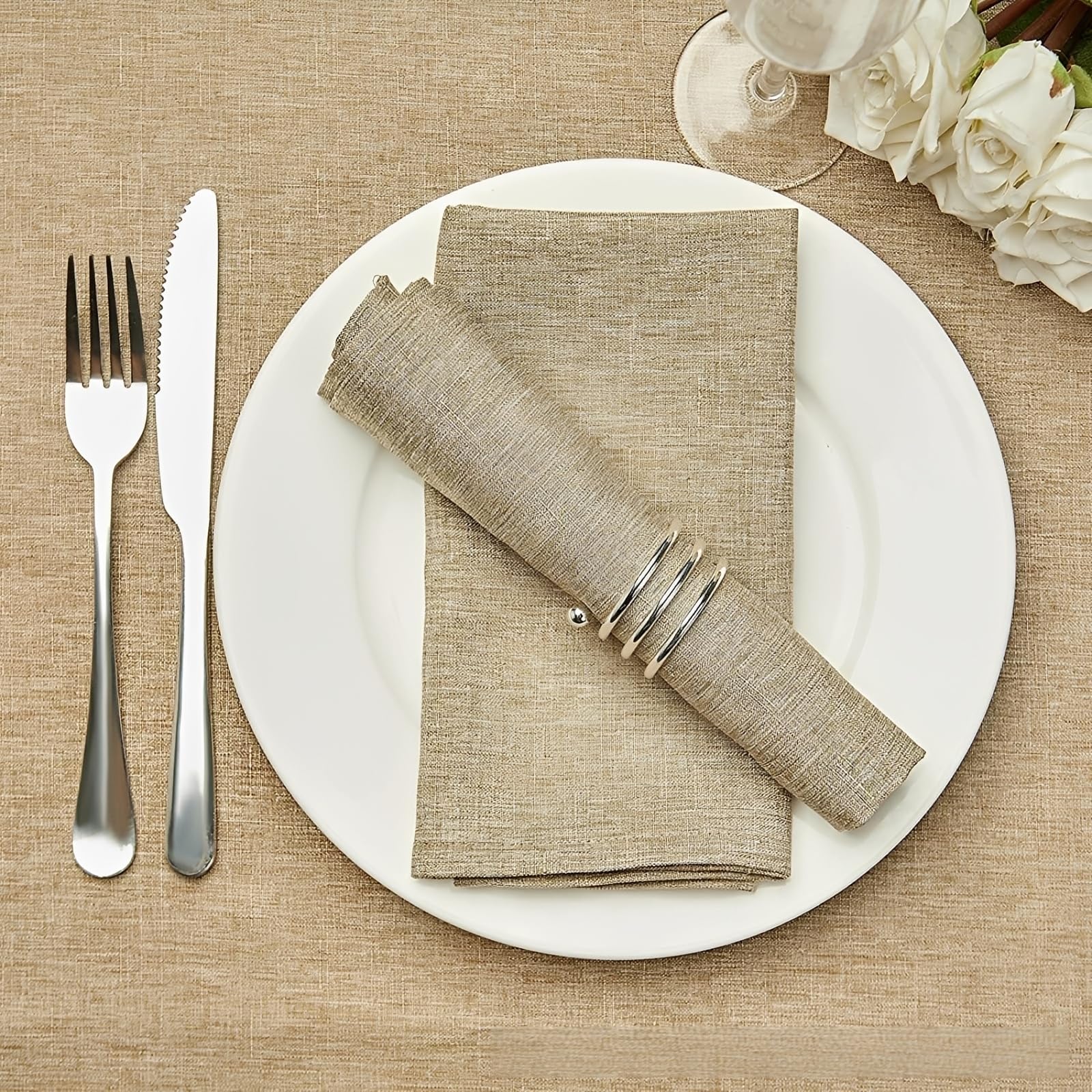 Servilletas de tela reutilizables y lavables de 43x43cm, pack de 12 unidades Surwin caqui