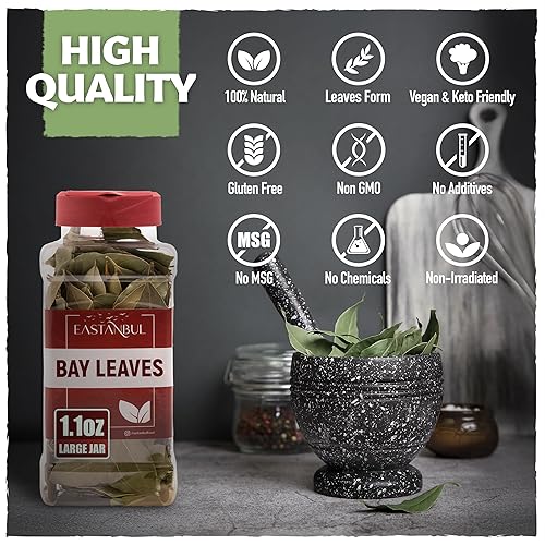 Miniatura 9 de Eastanbul Hojas de laurel, 1.1 onzas, hojas de laurel secas enteras, hojas de laurel frescas de granja, hojas de laurel veganas seleccionadas a