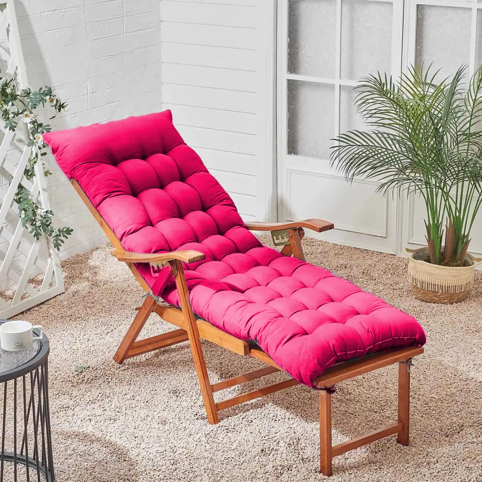 KYMMPL Thickend Sun Lounger Cushion Chaise Rocking Chair Cushion with Ties Comfy and Soft Recliner Relaxer Solid Color Mattress for Indoor& Outdoor Furniture (Rose Red,60 * 40)