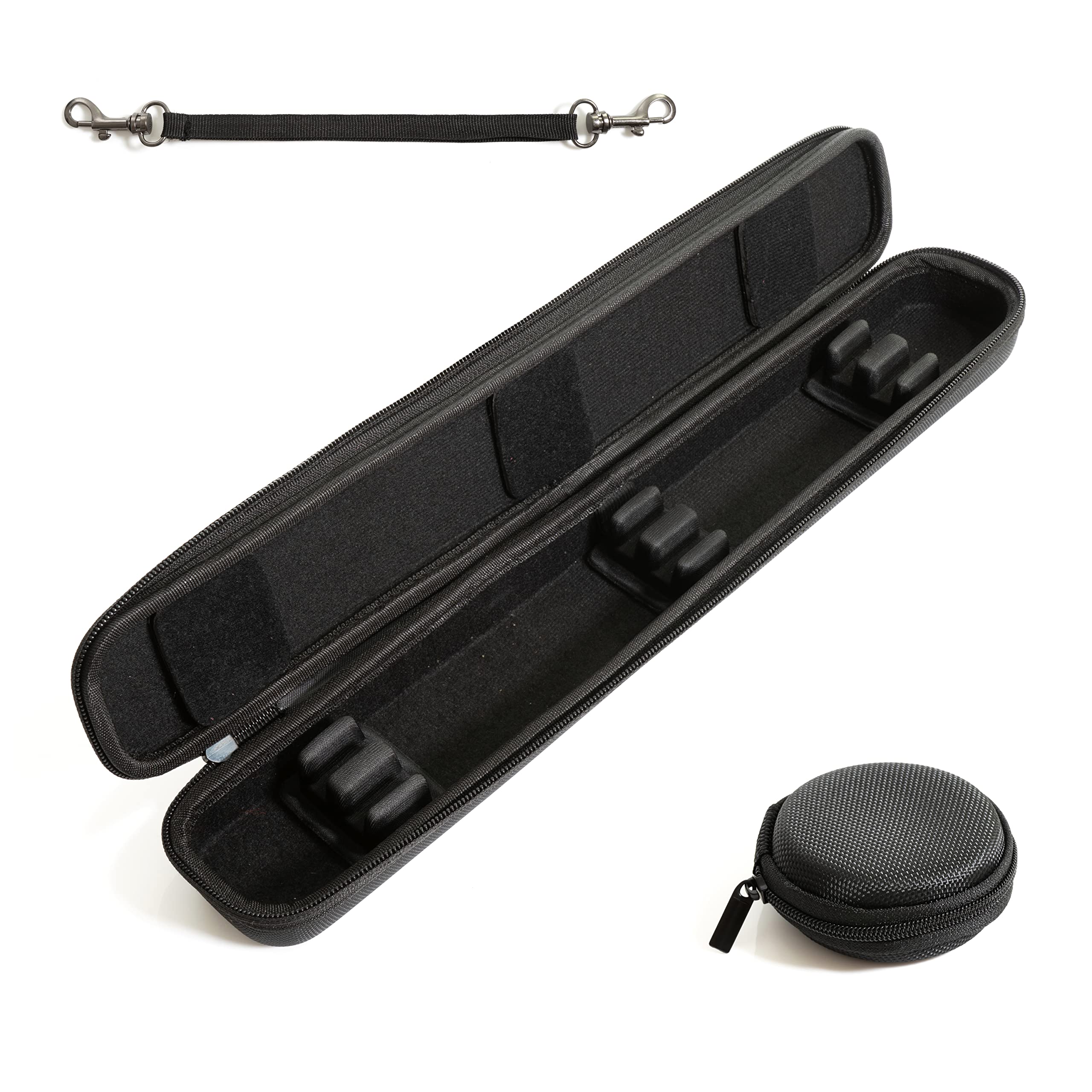 Conductor Baton Case - Black Holder with Carrying Strap - Adjustable Inserts - Complete with Small Accessory Storage Case