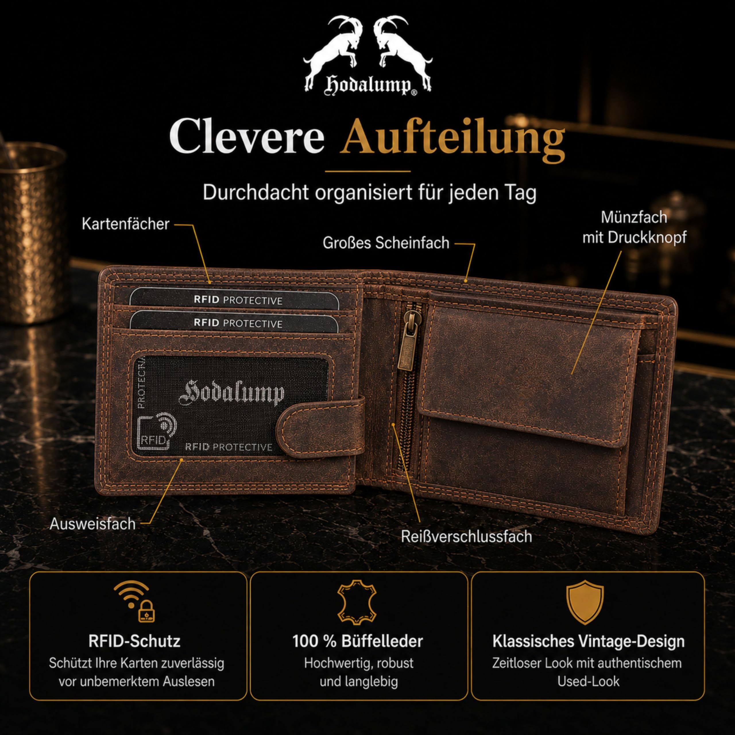 Hodalump Cartera de Cuero Genuino