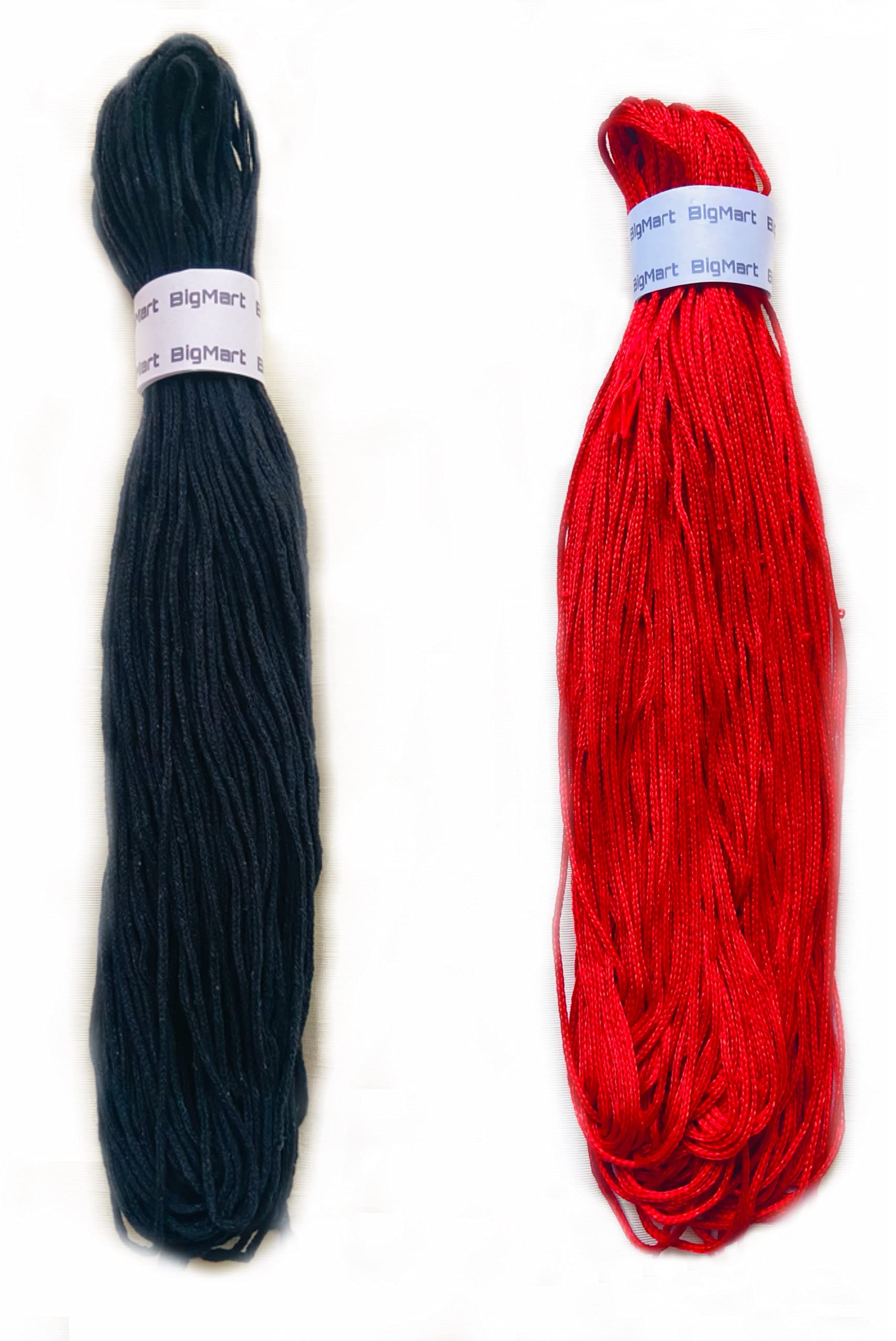 SkyWins 100% Cotton Dark Black Kala Cotton Nazar Dhaga 20 Meters Anant Dhaga + Red Lal Silk Dark Nazar Dhaga 20 Meters 100% Silk Dhaga (Red + Black)
