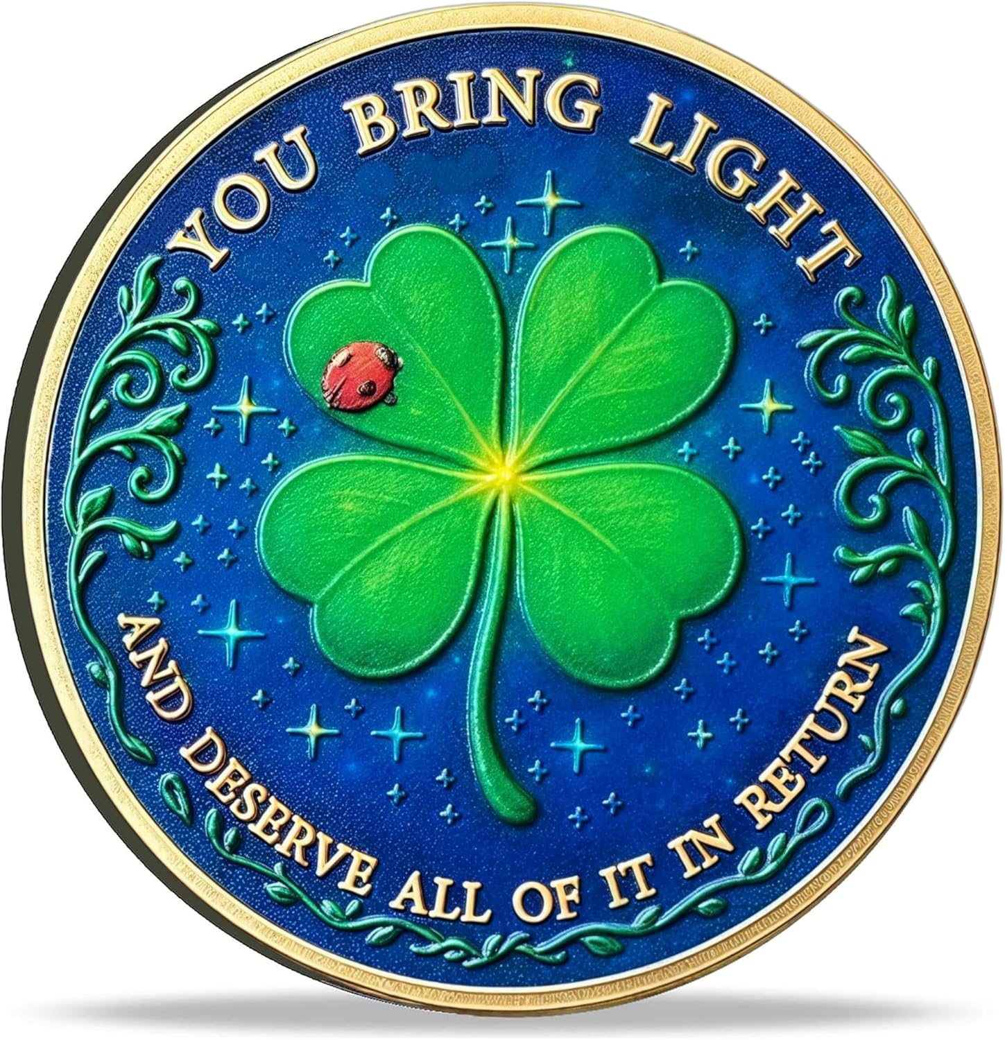 Inspirational Four Leaf Clover Lucky Charm Coin, You Bring Light Positive Affirmation Token, Encouragement Gift for Women Men Friends