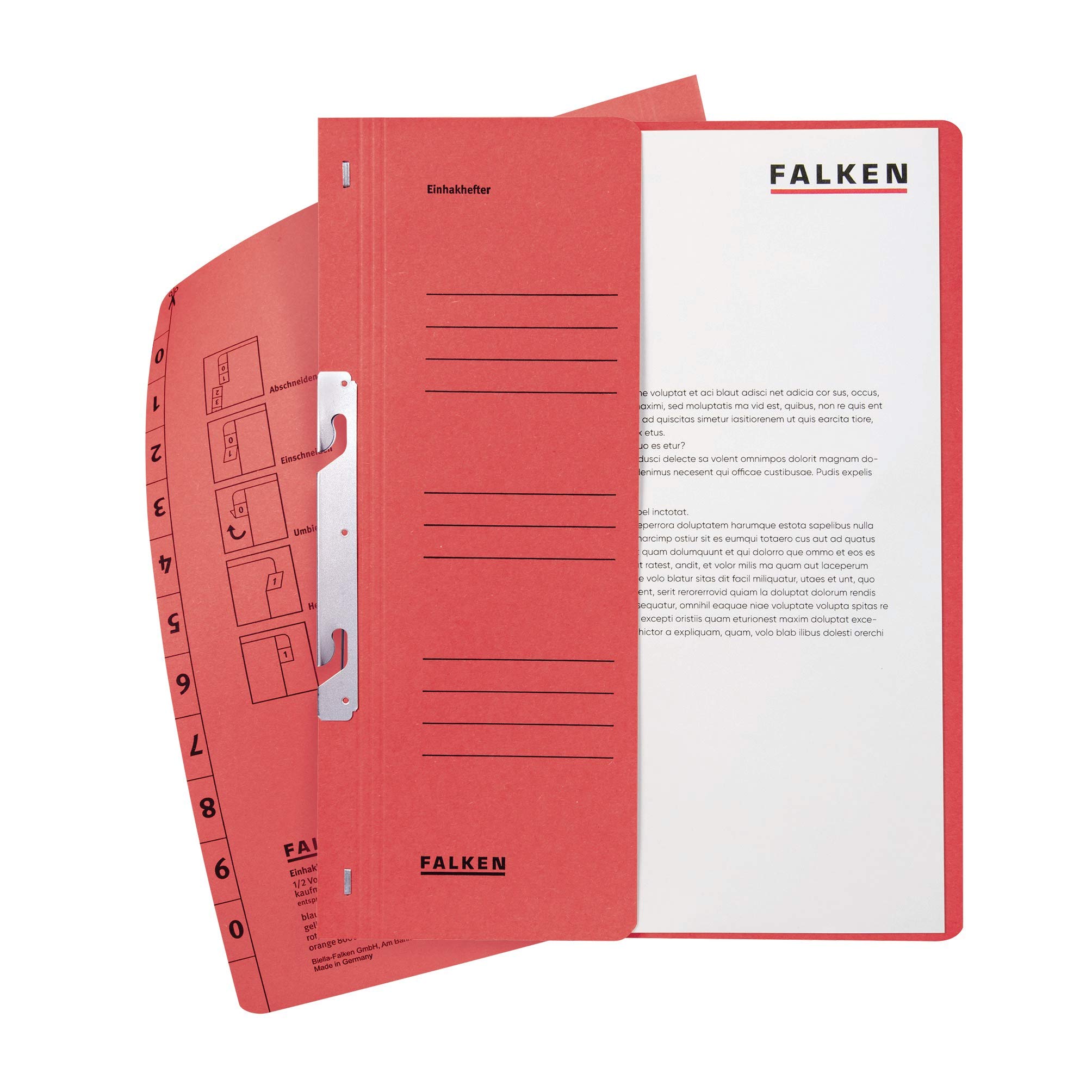 Exacompta - Ref 80004005001F - FALKEN - Hook-In Top-Down Flat Files - A4 (210 x 297mm) in Size, Half Cover for Identification, 250gsm Recycled Manilla - Red (Pack of 50)