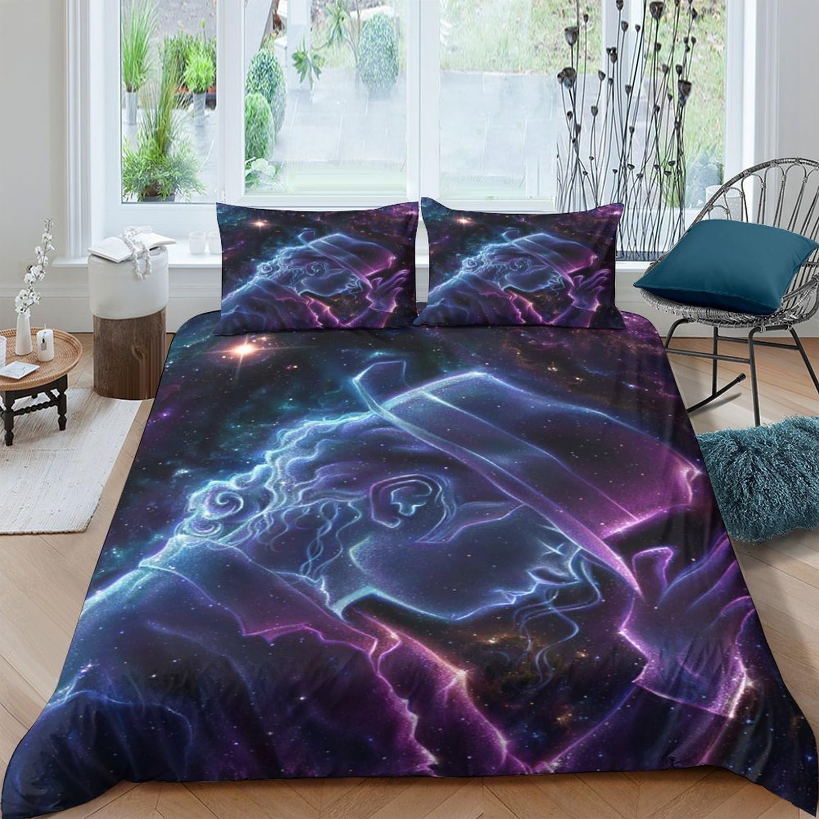 Ctjqhvkz Style-6 3D Printed Neon Galaxy Fitted Sheet Microfiber Soft Bedroom Decor Cosmic Face Mattress Cover For All Ages Single（135X200cm）