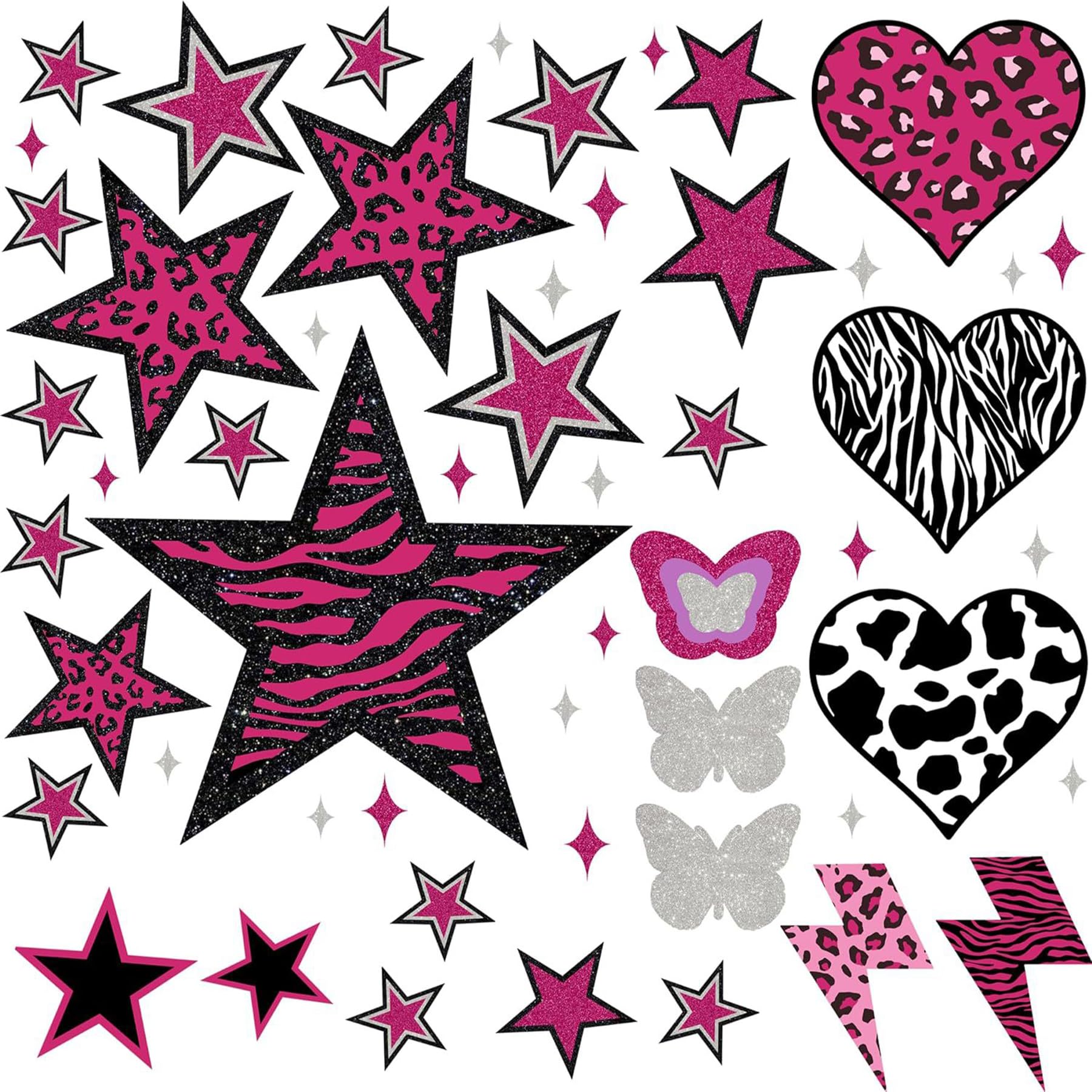 Wasise Leopard Print Stickers - 100PCS Y2k Room Decor, Leopard Room Decor, Star Wall Decals, DIY Cheetah Print Stickers, Y2k Stickers, Cheetah Print Bedroom Decorations, 2000s Sticker for Study
